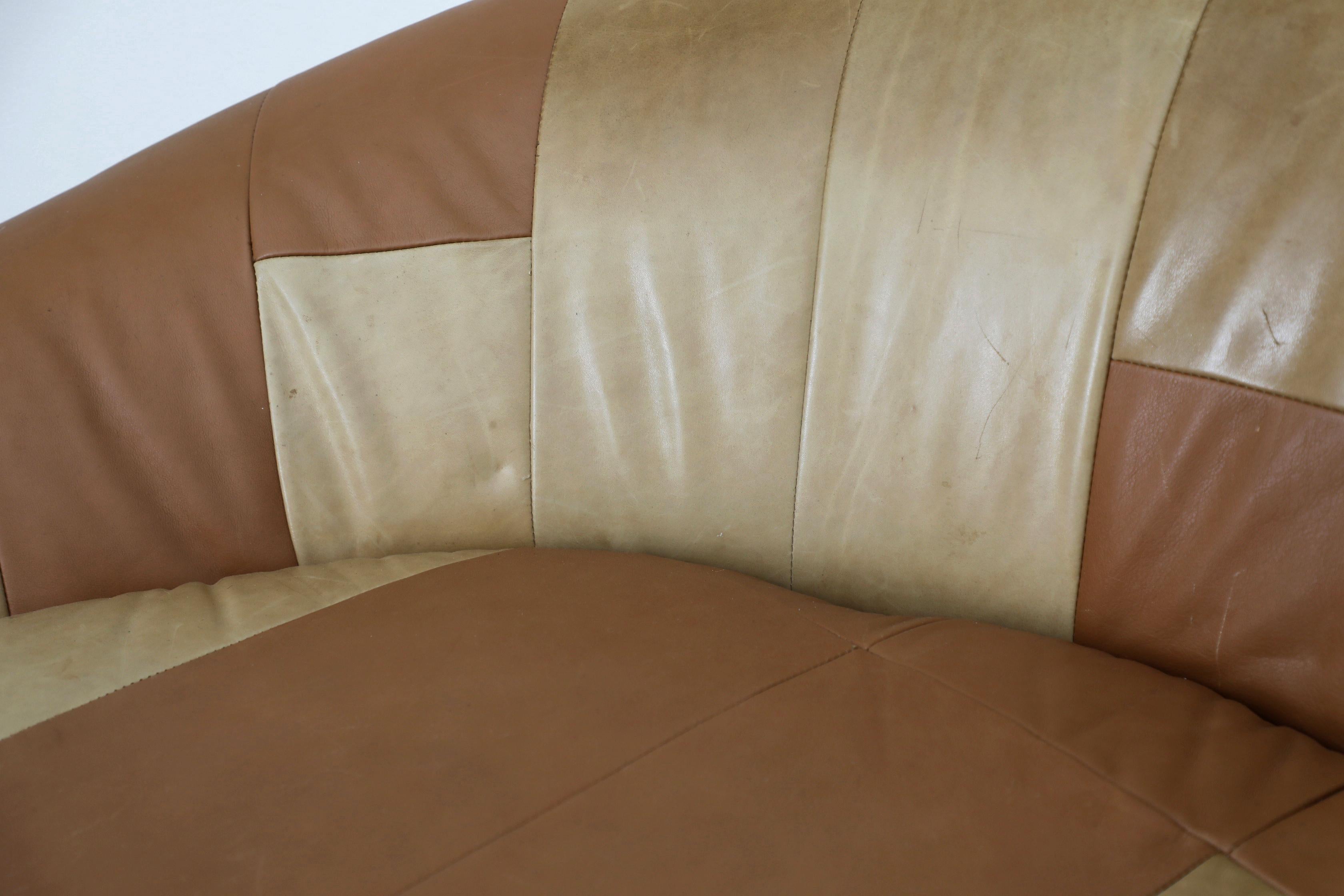 1970 Milo Baughman Style Satellite Sofa, Patchwork Brown Leather en vente 3