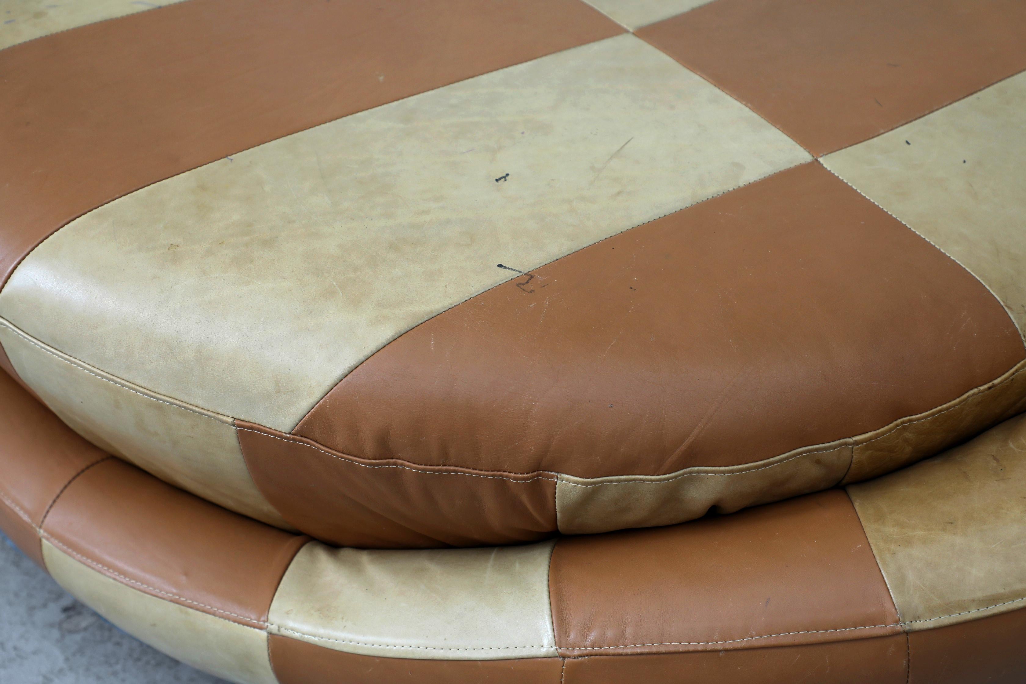 1970 Milo Baughman Style Satellite Sofa, Patchwork Brown Leather en vente 6