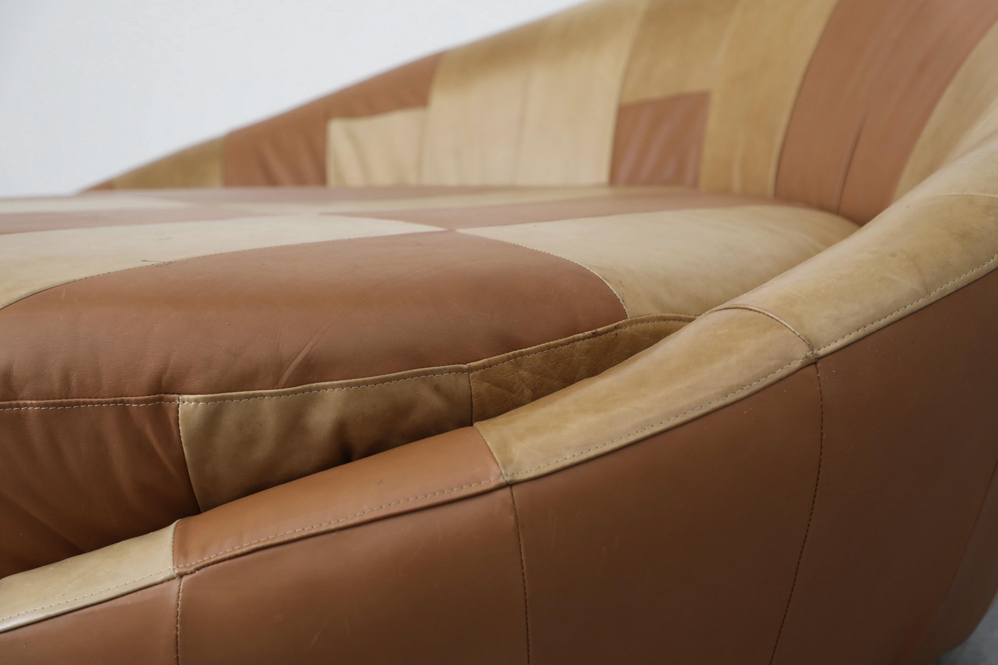 1970 Milo Baughman Style Satellite Sofa, Patchwork Brown Leather en vente 7