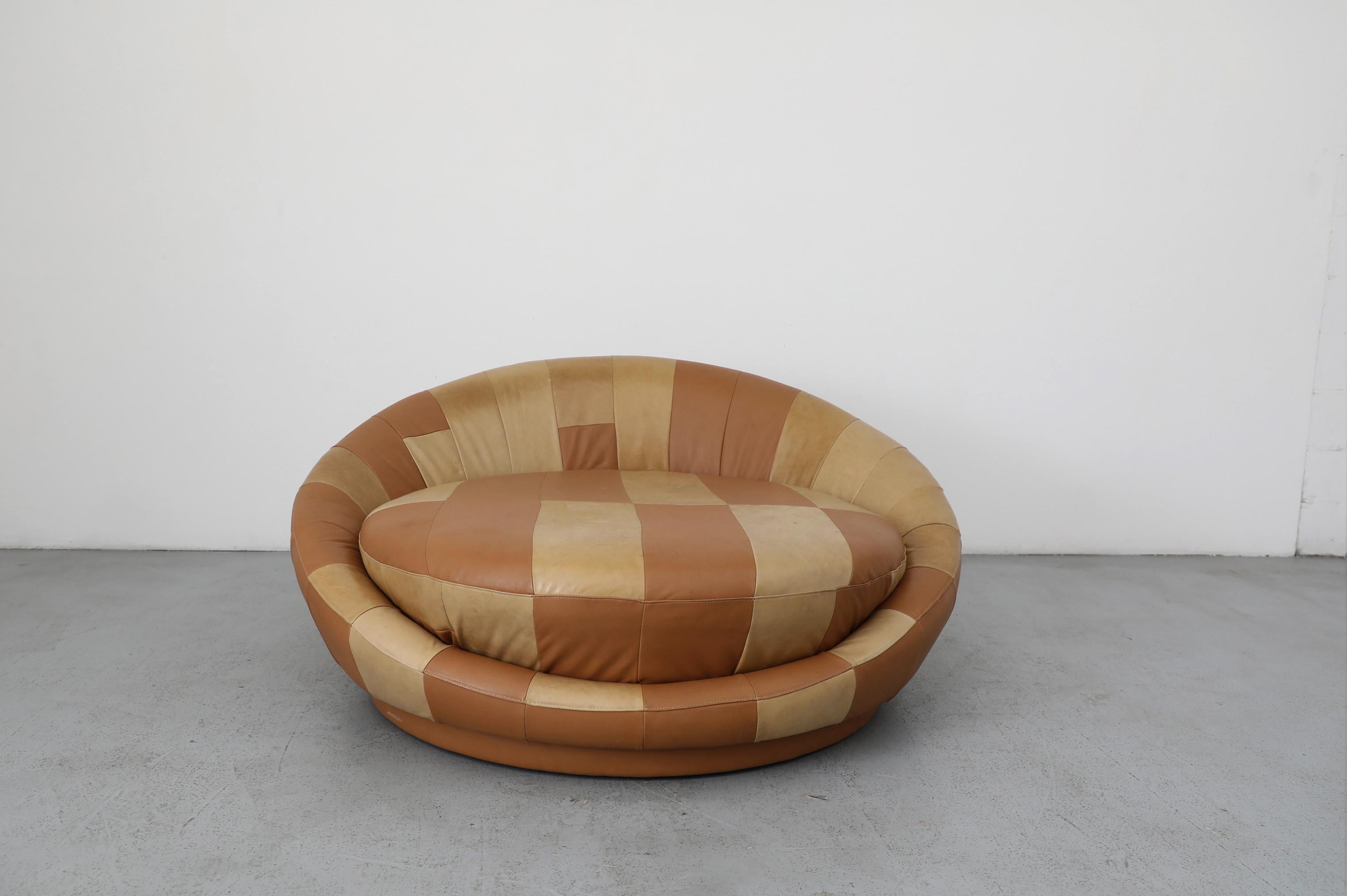 1970 Milo Baughman Style Satellite Sofa, Patchwork Brown Leather en vente 11