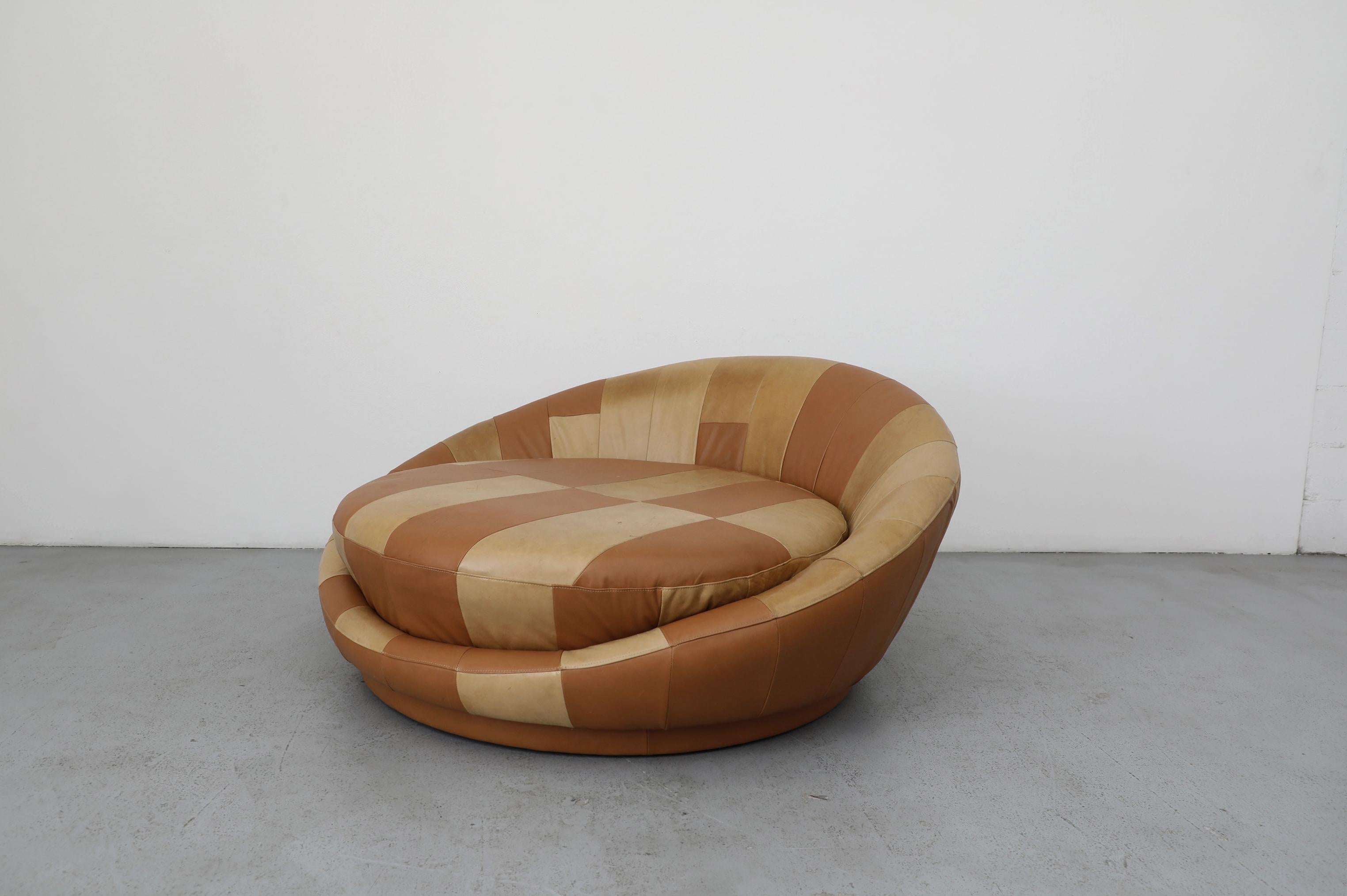 1970 Milo Baughman Style Satellite Sofa, Patchwork Brown Leather en vente 12