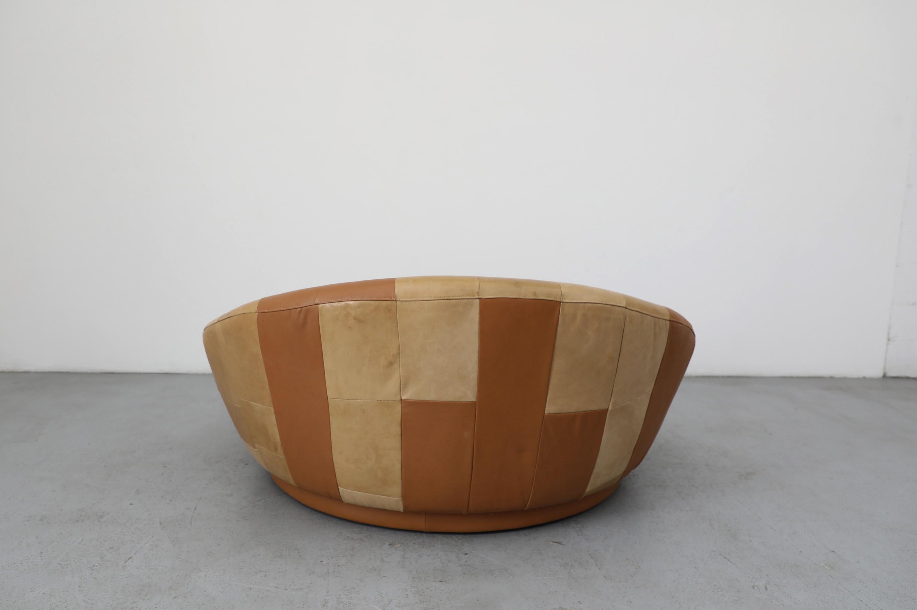 Cuir 1970 Milo Baughman Style Satellite Sofa, Patchwork Brown Leather en vente