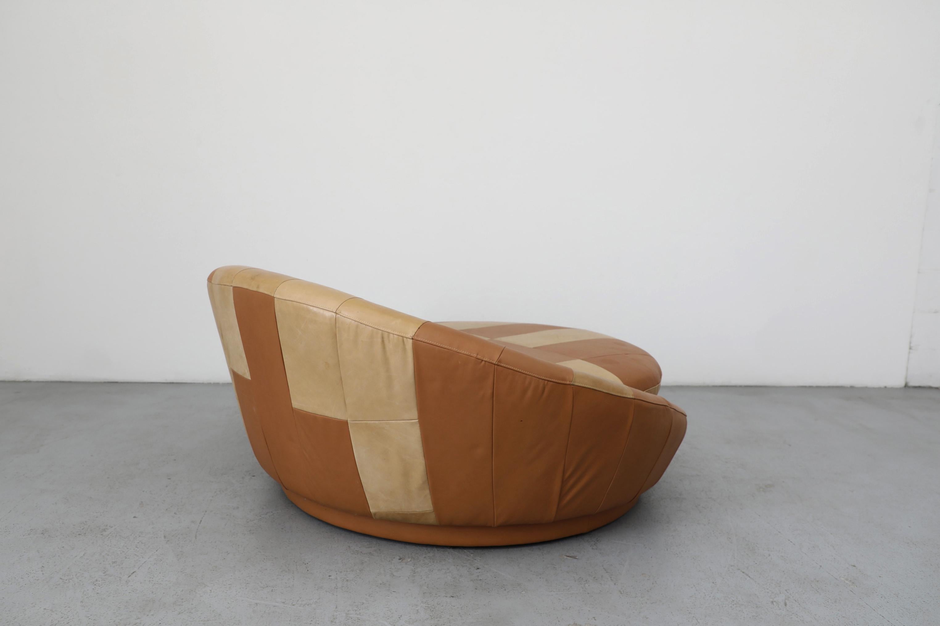 1970 Milo Baughman Style Satellite Sofa, Patchwork Brown Leather en vente 1