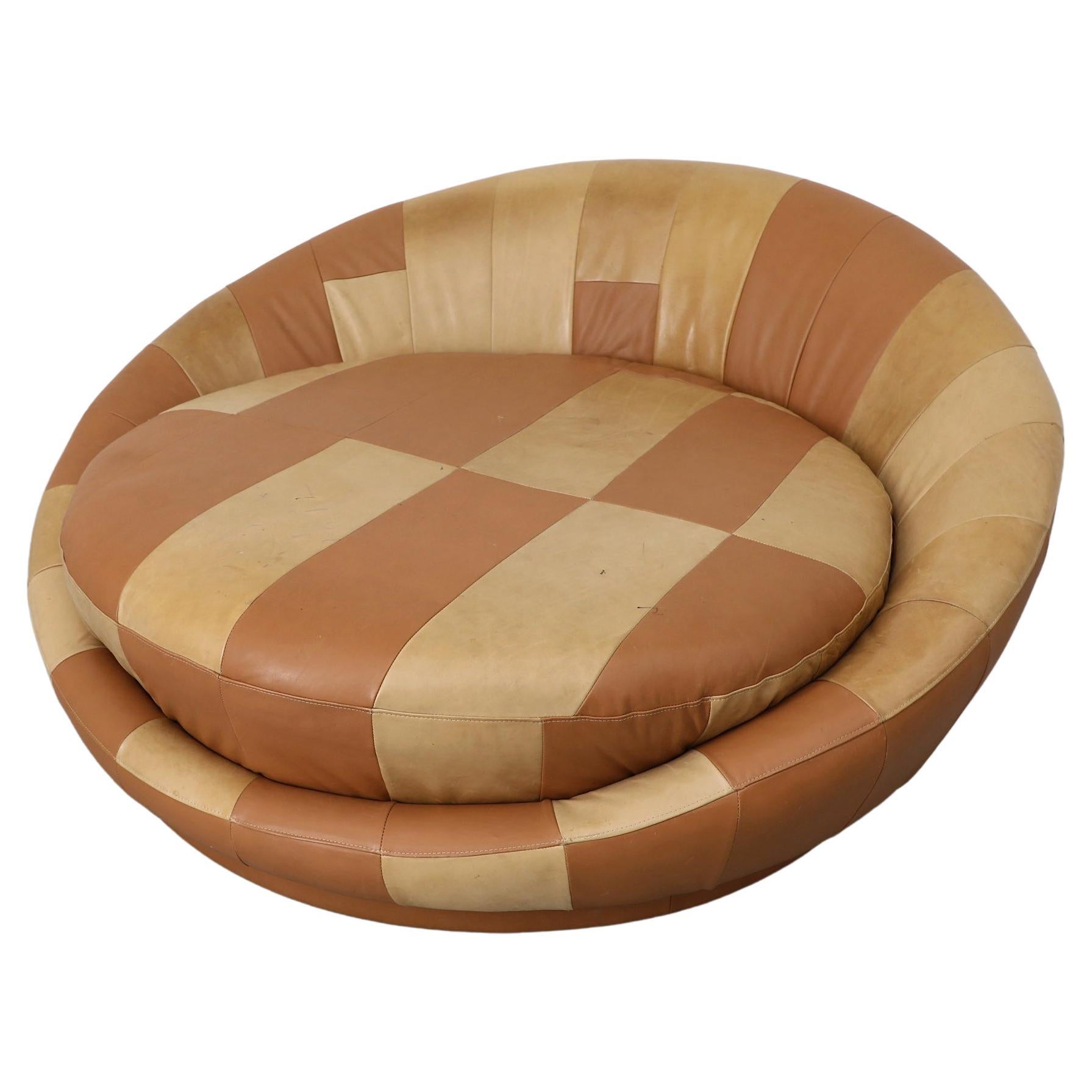 1970 Milo Baughman Style Satellite Sofa, Patchwork Brown Leather en vente