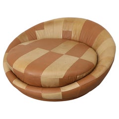 1970s Milo Baughman Style Satellite Sofa, Patchwork Brown Leather