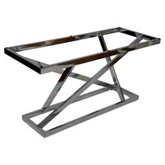 1970s Milo Baughman Style Sculptural Geometric Angles Chrome Console Glass Table