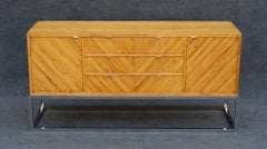 1970s Milo Baughman Style Split Pencil Reed Bamboo & Chrome Credenza or Cabinet