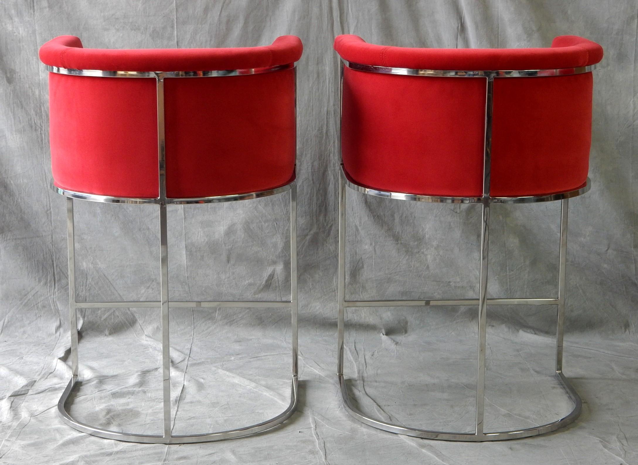 American 1970's Milo Baughman style Thinline Bar Stools, set of 4 For Sale