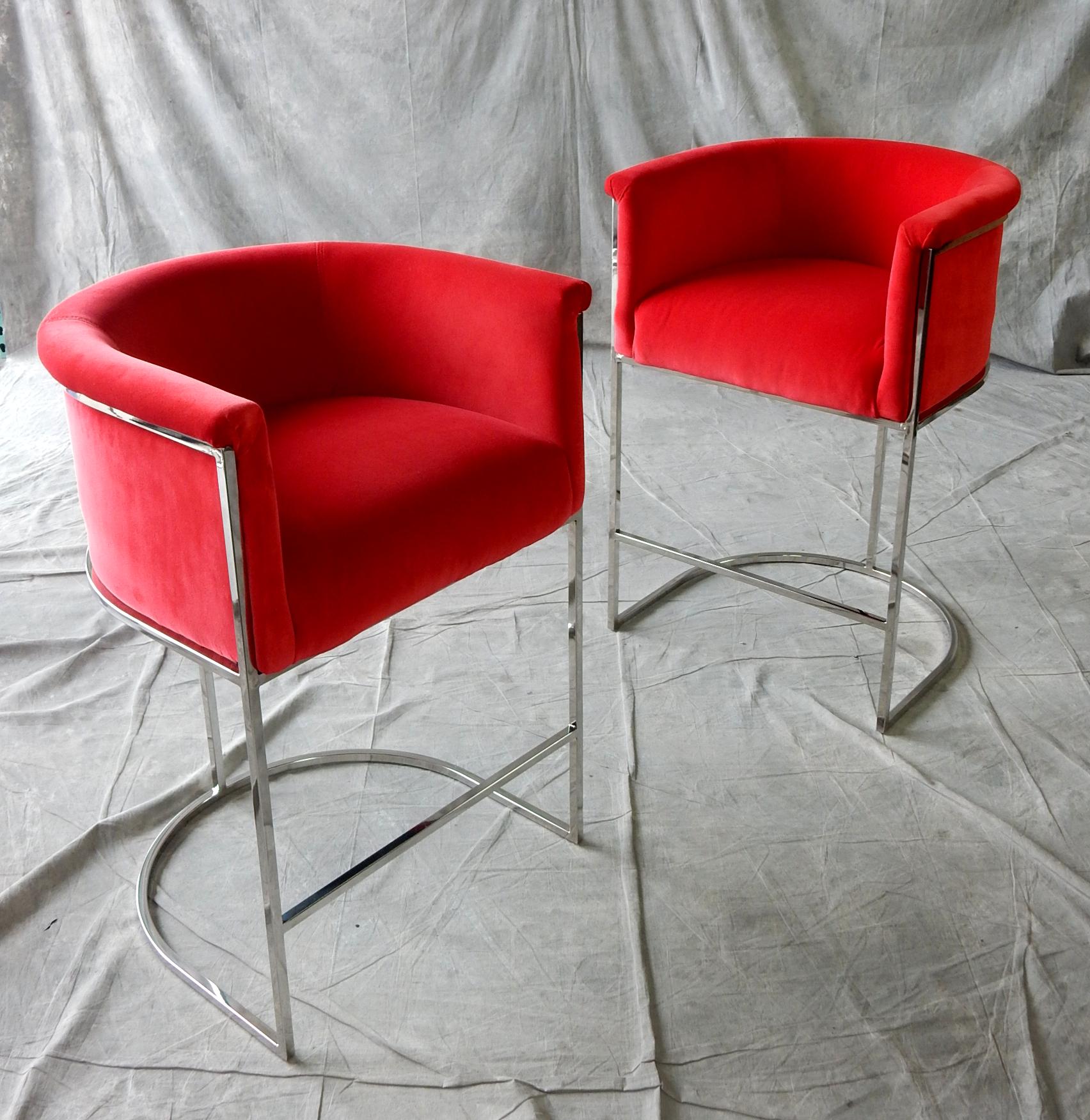 1970's Milo Baughman style Thinline Bar Stools, set of 4 In Good Condition For Sale In Las Vegas, NV