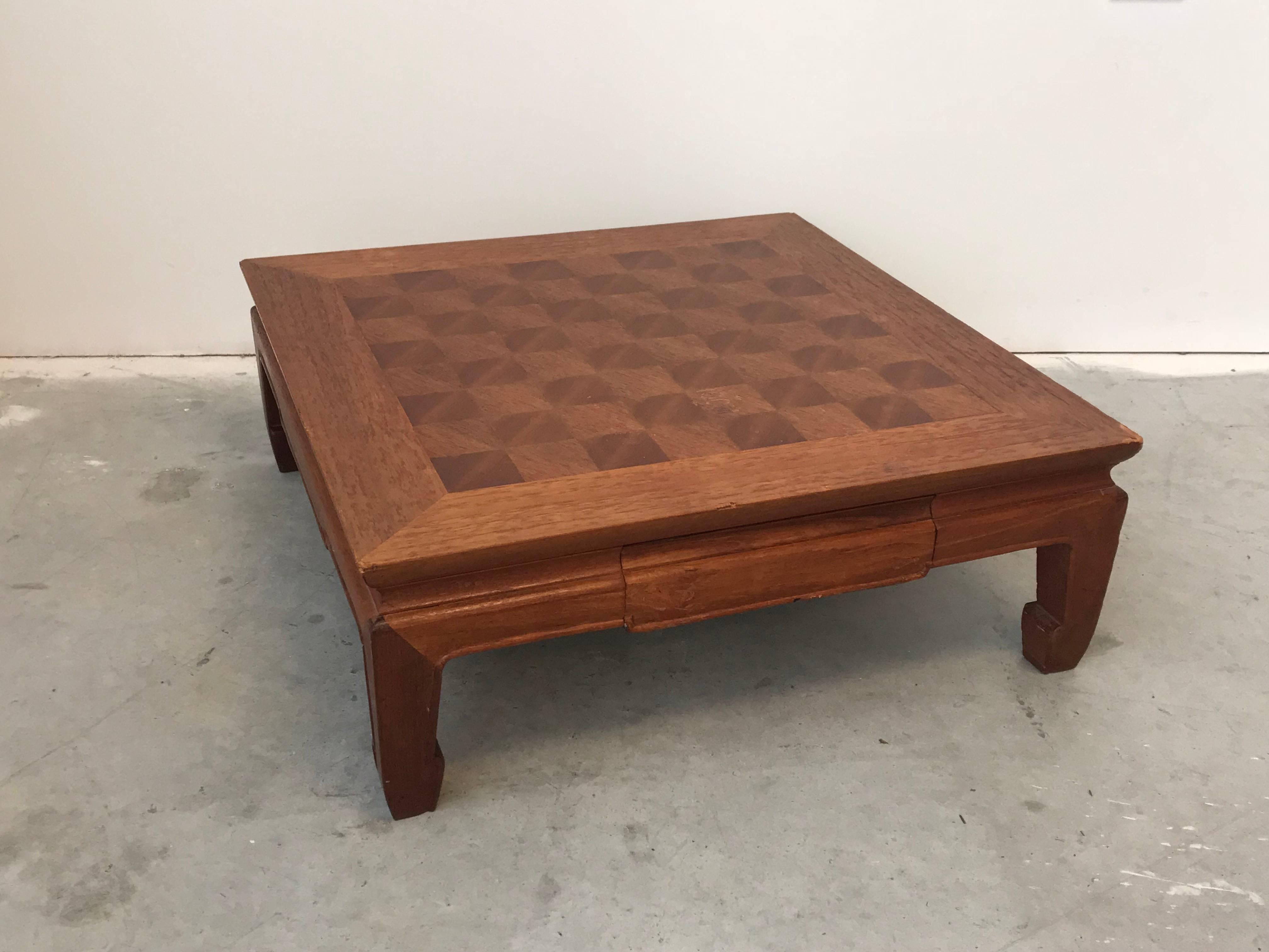 Offered is a beautiful and unique, 1970s Ming-style, wood chessboard. The piece does not include chess pieces, the listing is for the board only. Has a drawer to store pieces. Heavy. Could be used as a riser/stand too.