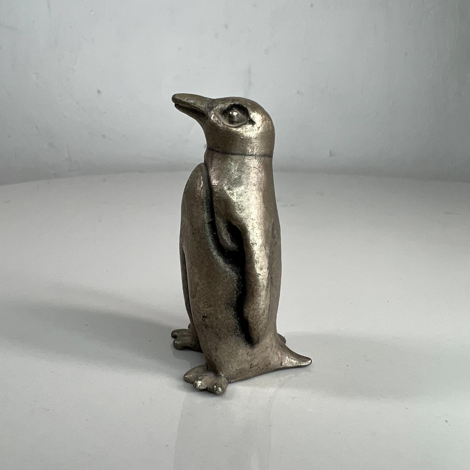 Mid-Century Modern 1970s Mini Solid Pewter Penguin Sculpture Figurine Ampersand
