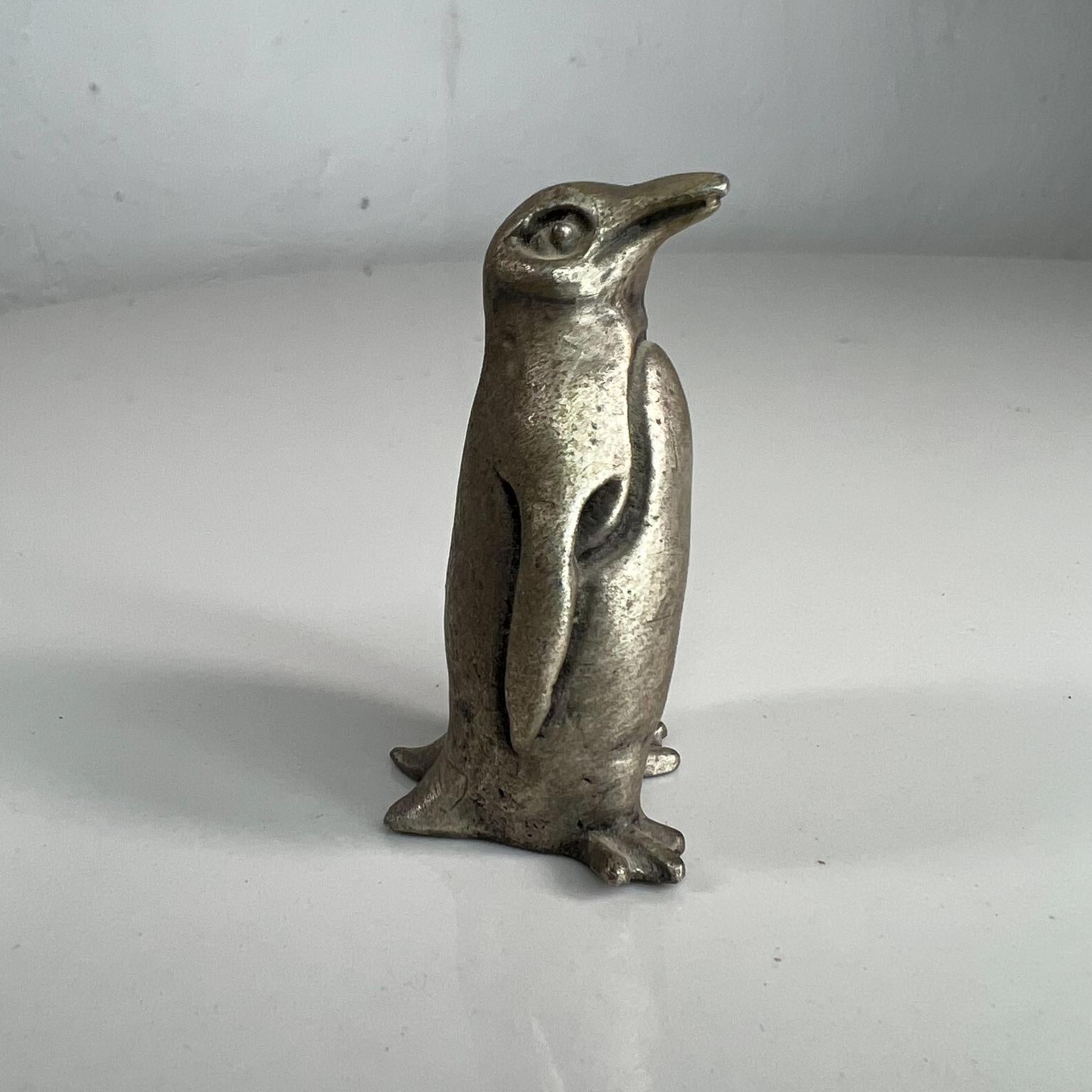 American 1970s Mini Solid Pewter Penguin Sculpture Figurine Ampersand