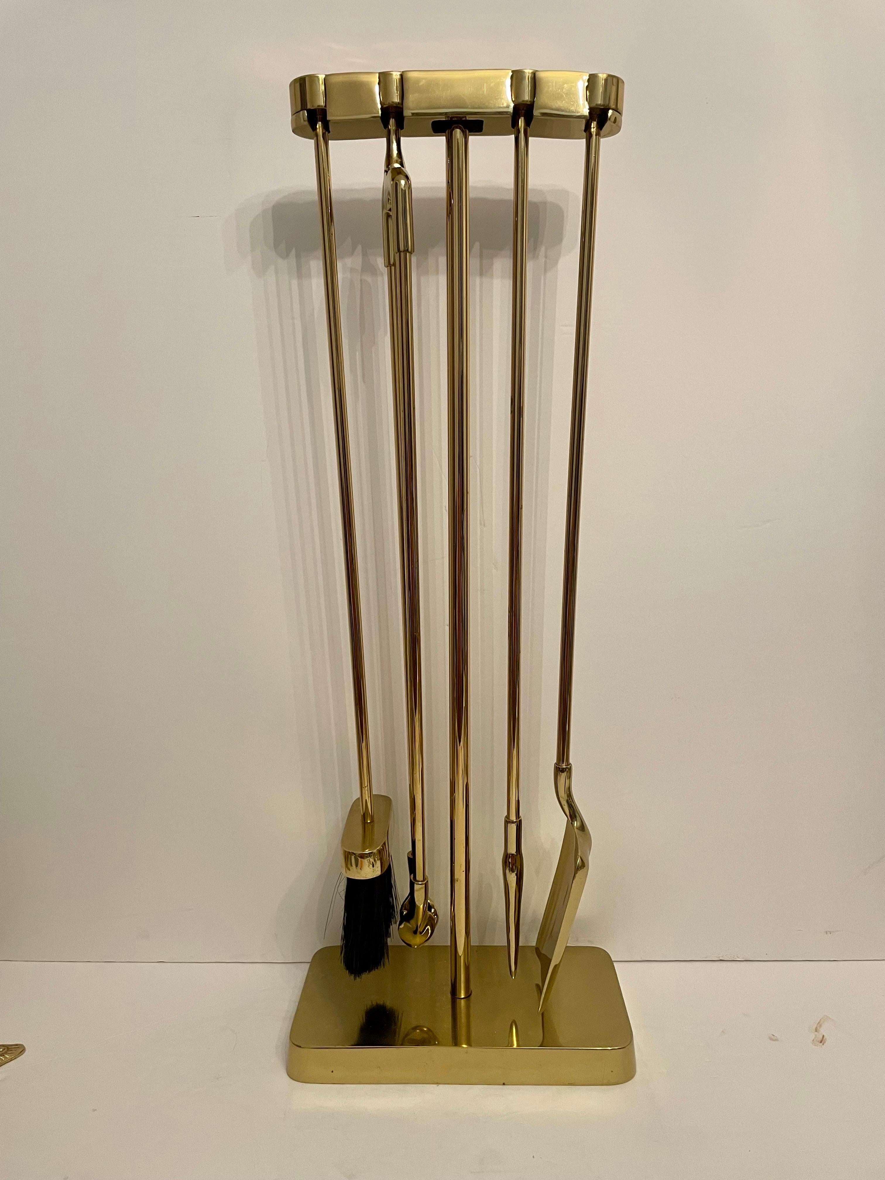 1970's Minima Brass Fireplace Tool Set by Nancy Ruben for Virginia Metalcrafters 7