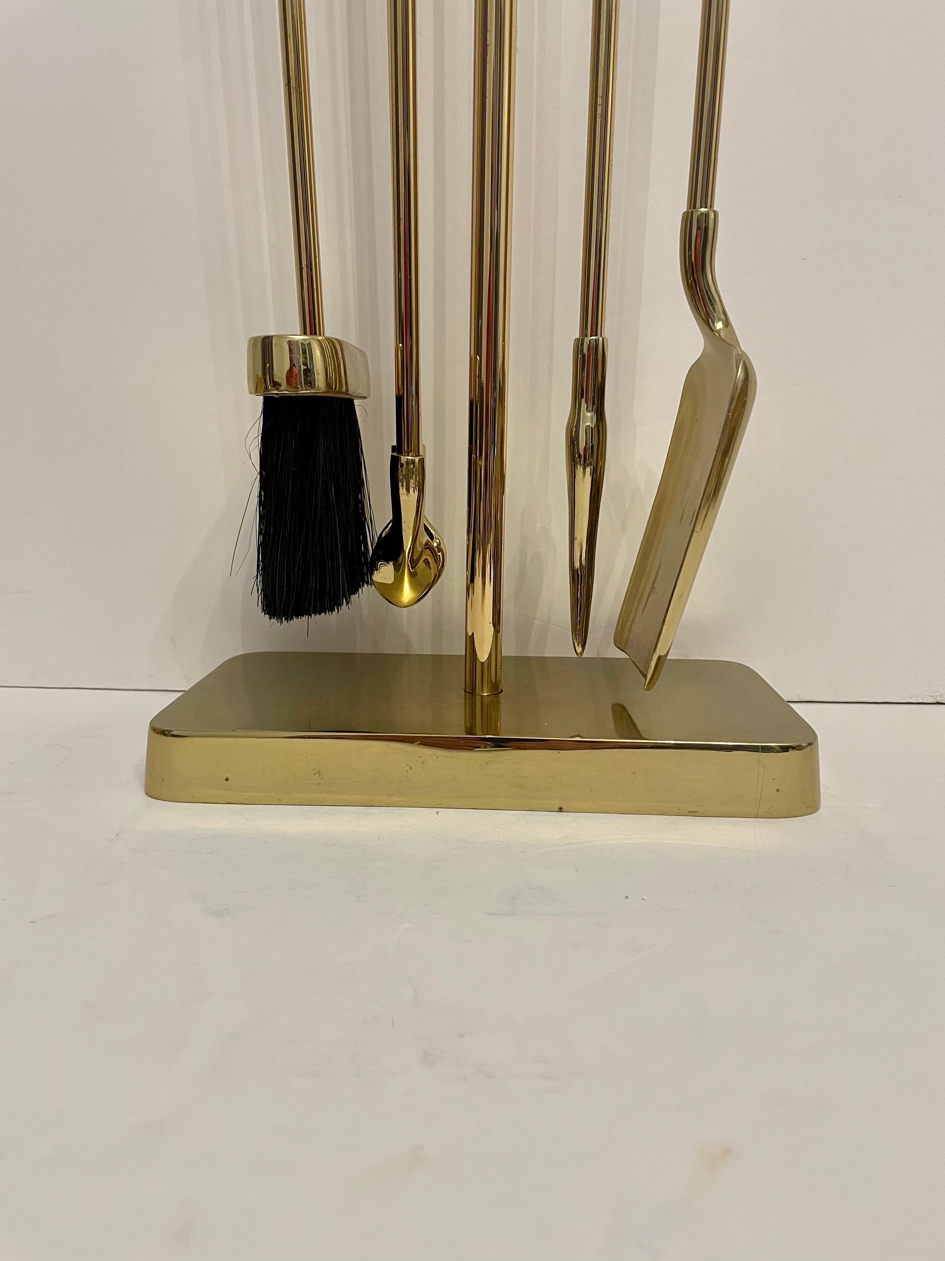 Minimalist 1970's Minima Brass Fireplace Tool Set by Nancy Ruben for Virginia Metalcrafters