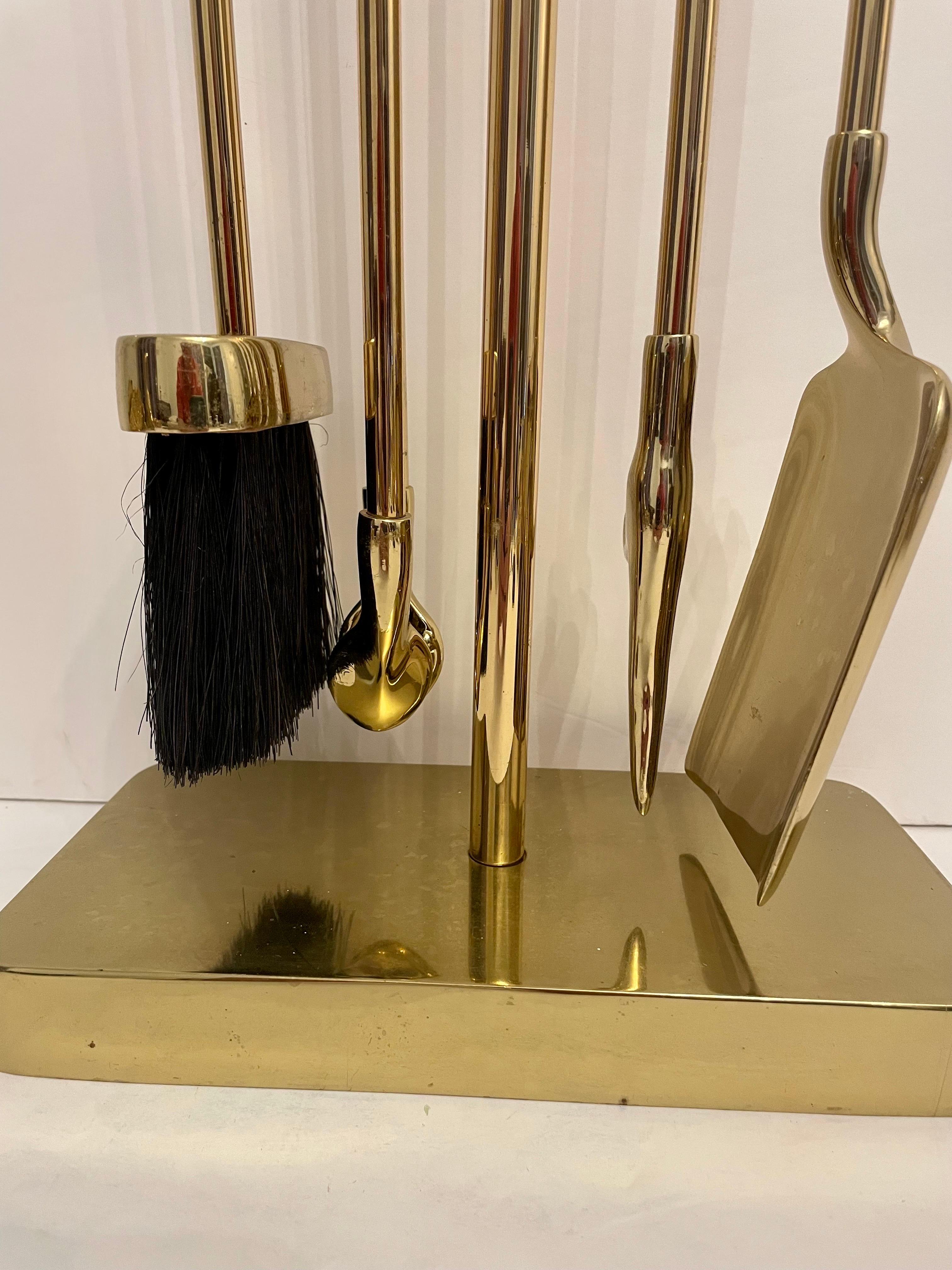 American 1970's Minima Brass Fireplace Tool Set by Nancy Ruben for Virginia Metalcrafters