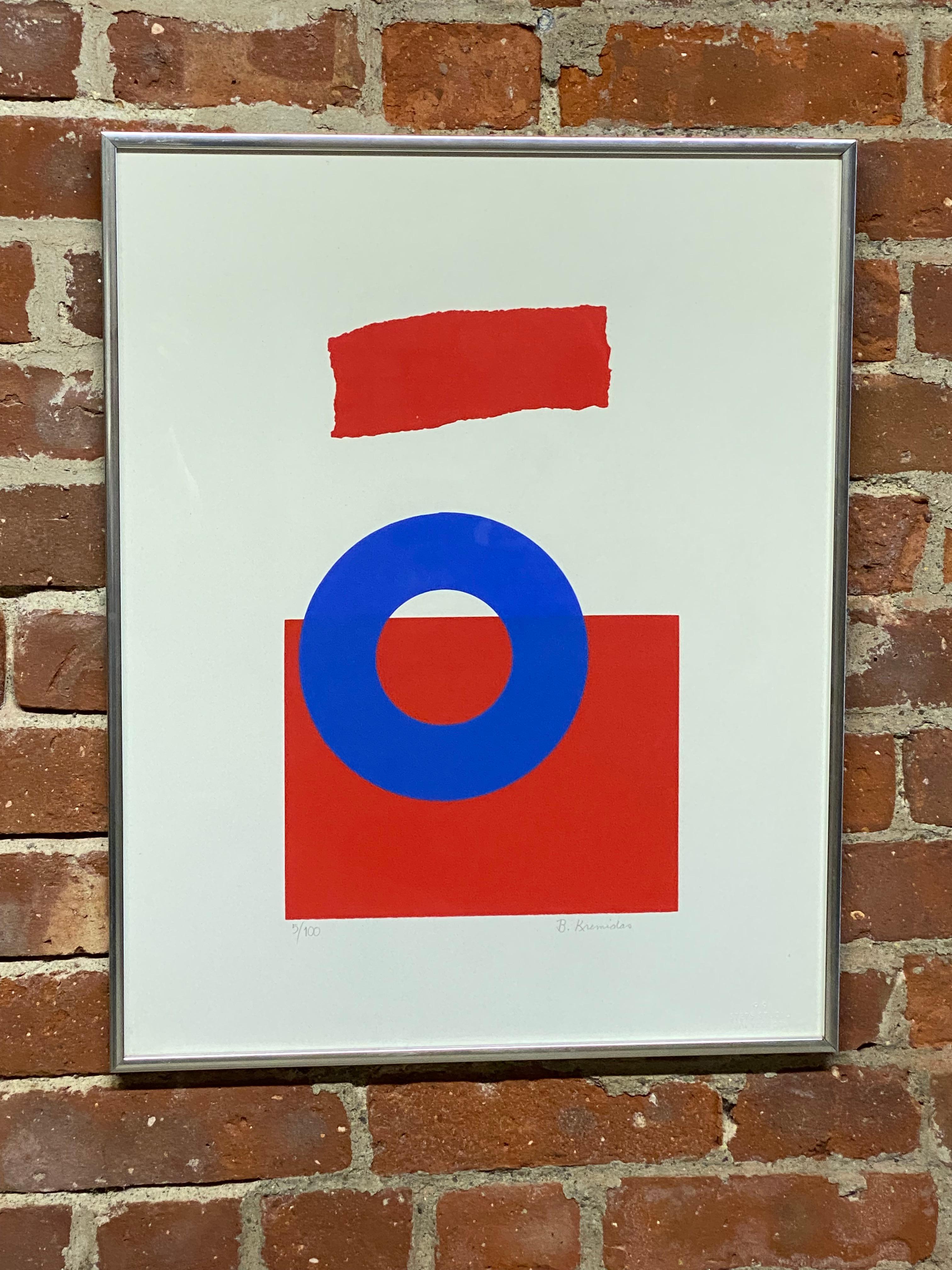 1970s Minimalist Abstract Red, White and Blue Lithograph 4