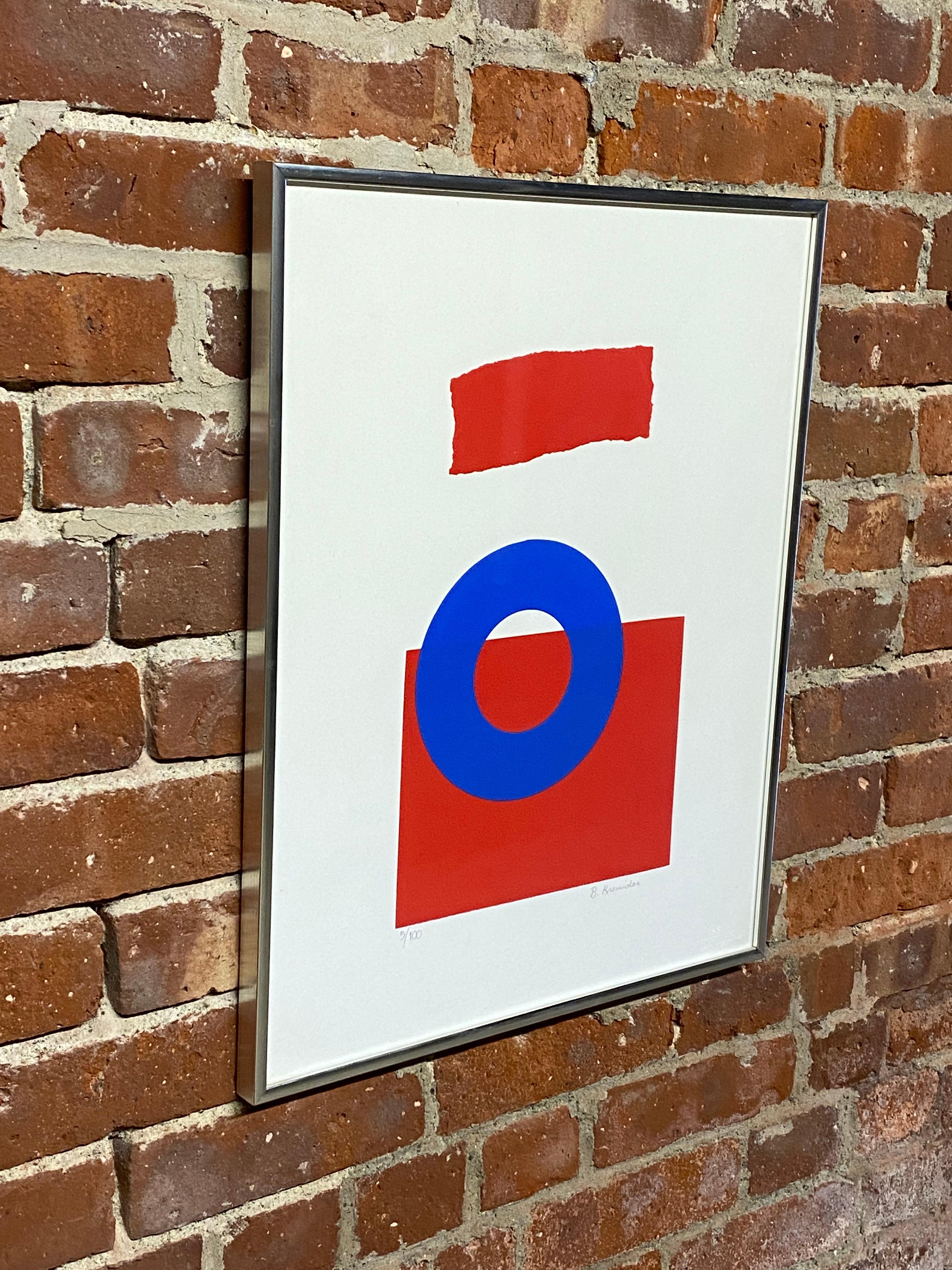 Post-Modern 1970s Minimalist Abstract Red, White and Blue Lithograph