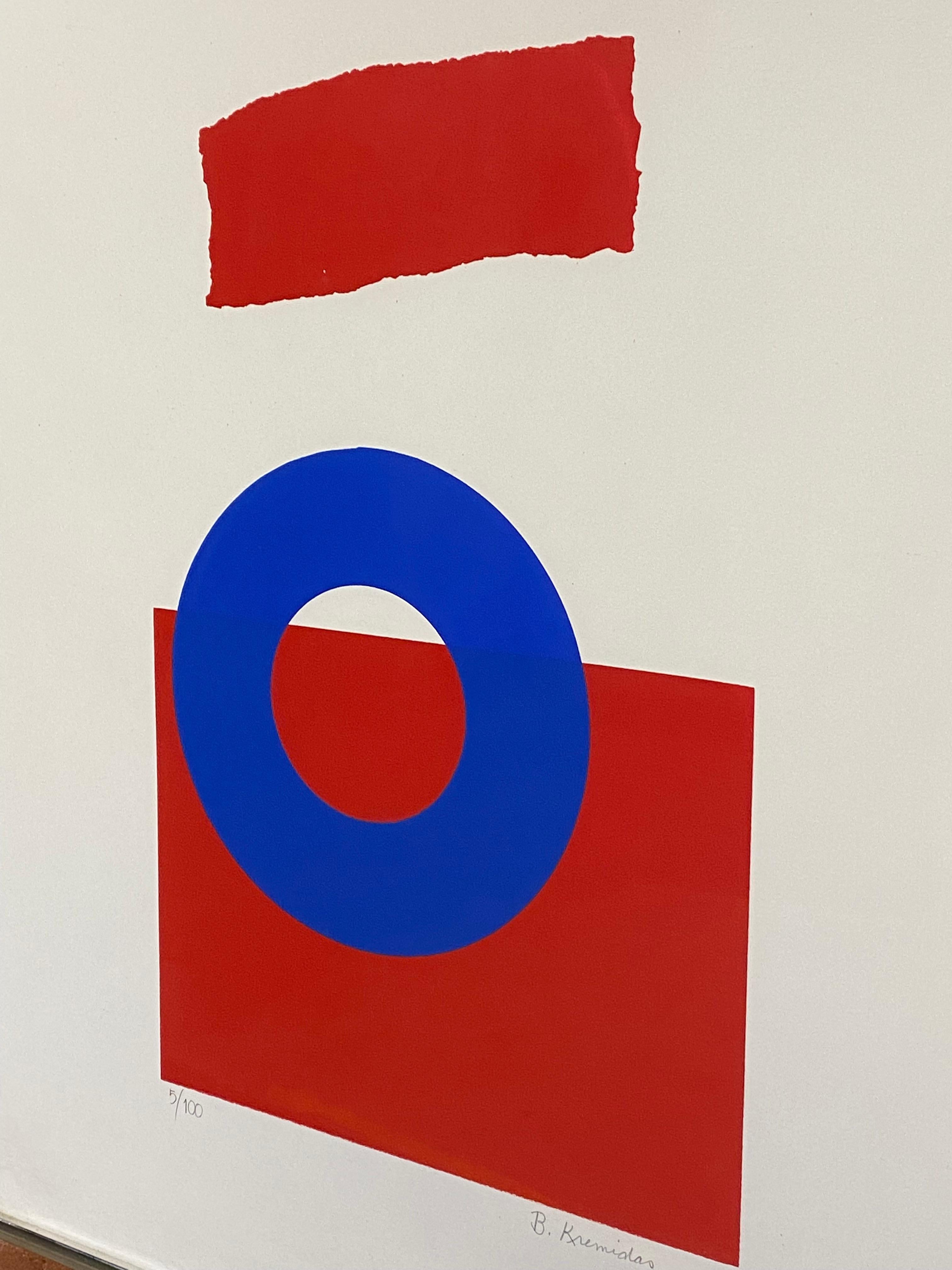 1970s Minimalist Abstract Red, White and Blue Lithograph In Good Condition In Garnerville, NY