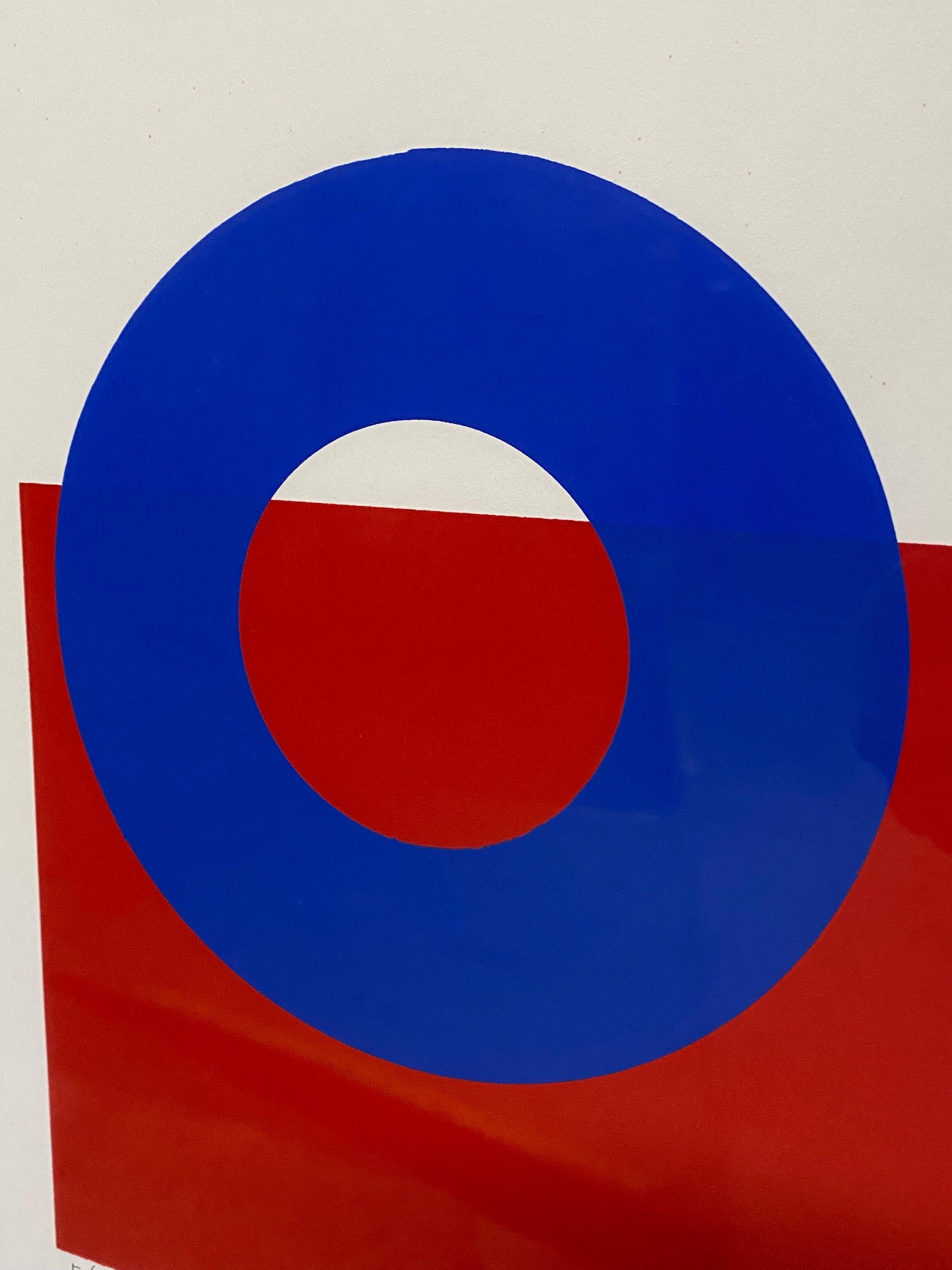 Late 20th Century 1970s Minimalist Abstract Red, White and Blue Lithograph