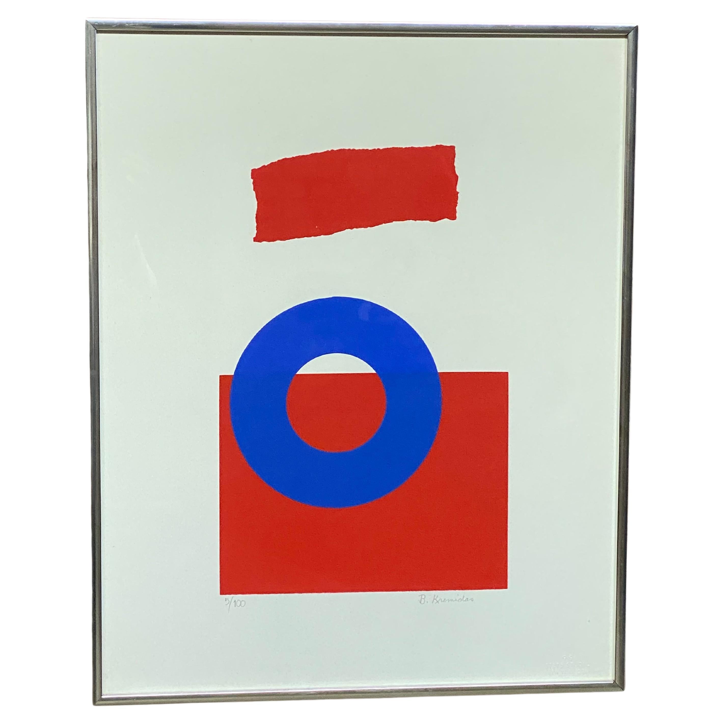 1970s Minimalist Abstract Red, White and Blue Lithograph