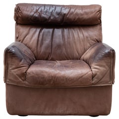 1970s Minimalist Brown Leather Lounge, Side chair by COR, Germany