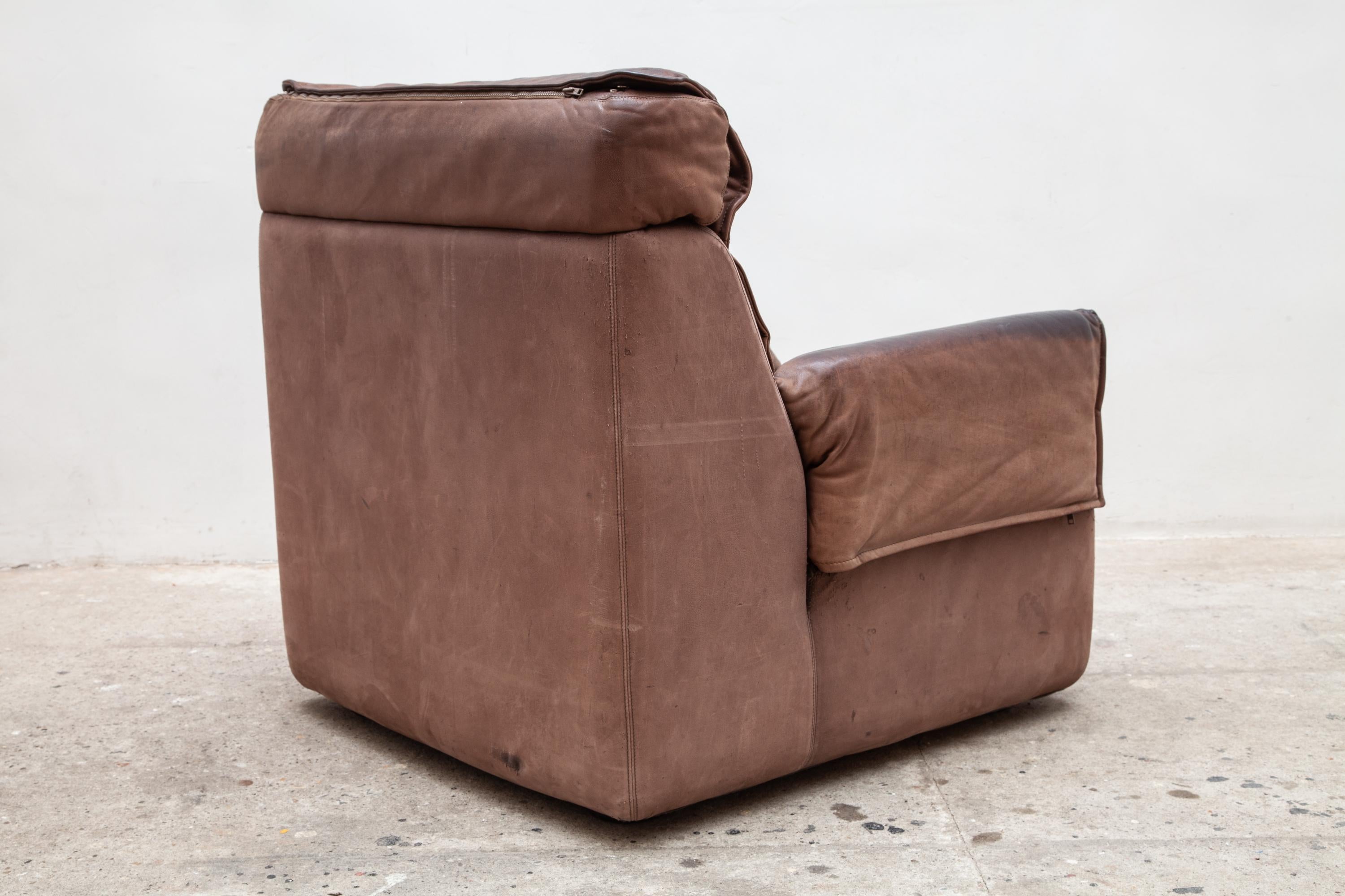 Mid-Century Modern 1970s Minimalist Brown Leather Lounge, Side chair by COR, Germany