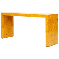 burl wood sofa table 1970s Minimalist Burl Wood Console or Sofa Table