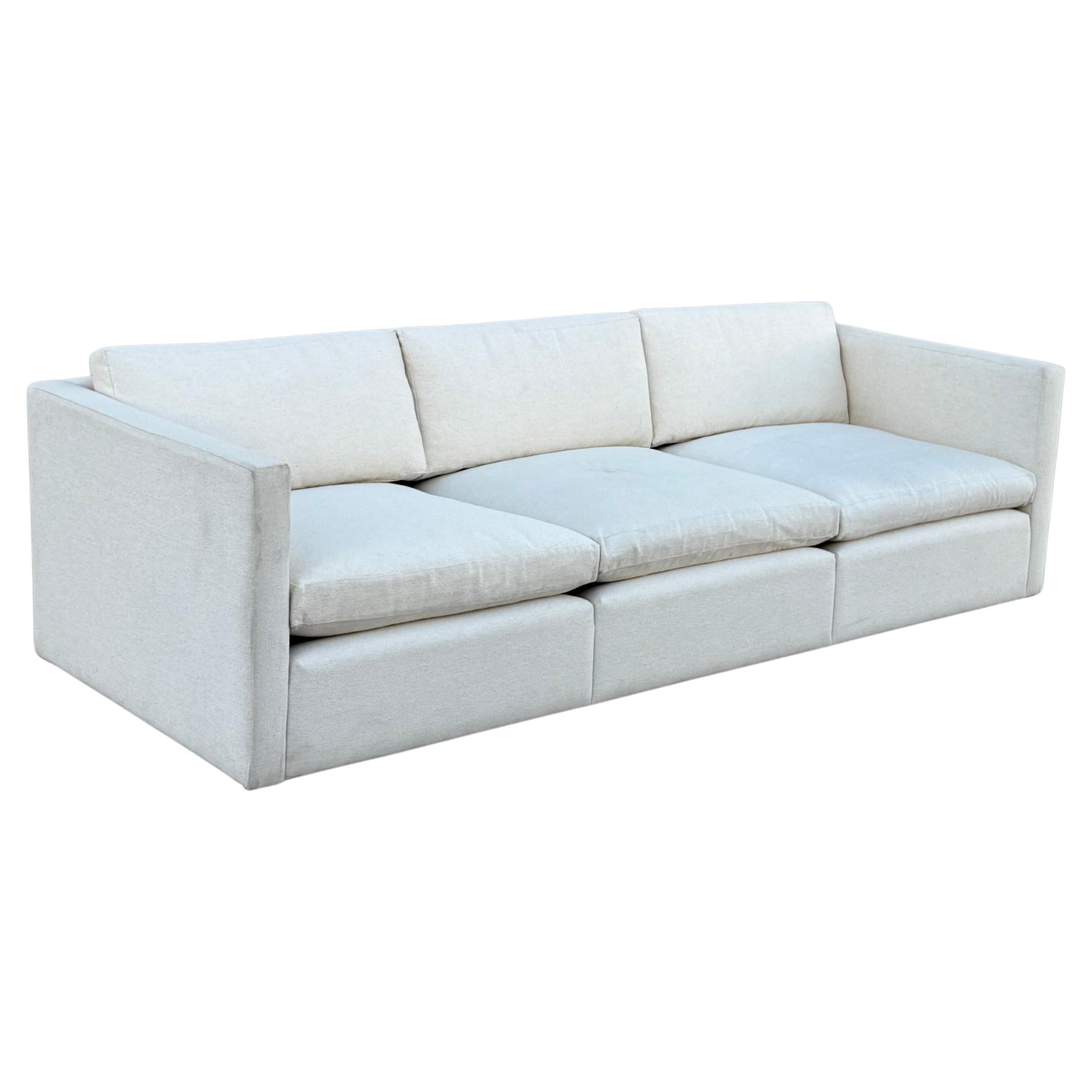 1970s Minimalist Charles Pfister for Knoll Tuxedo Sofa -- Off White Upholstery For Sale