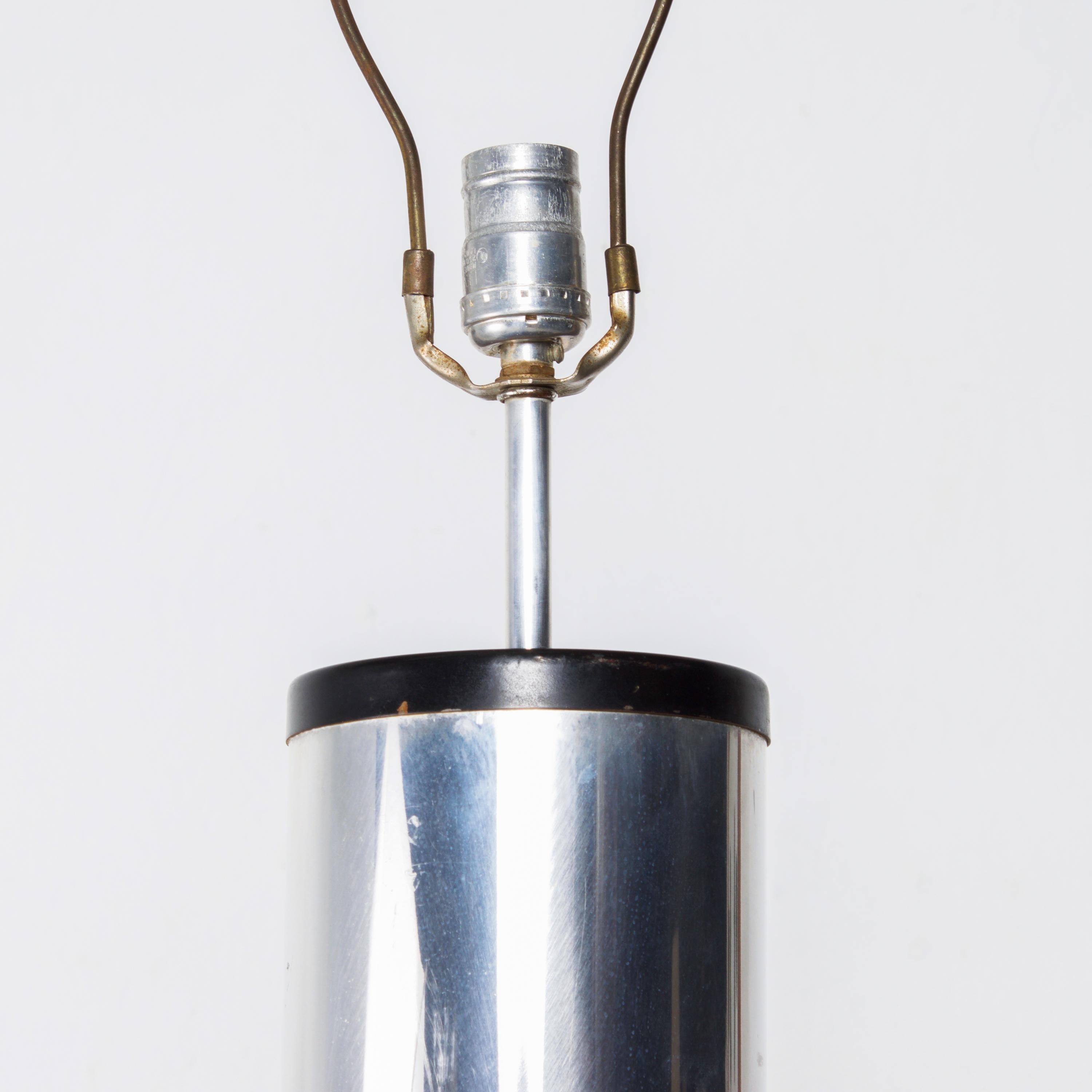 Mid-Century Modern 1970s Minimalist Chrome Cylinder Table Lamp Silver & Black Style George Kovacs