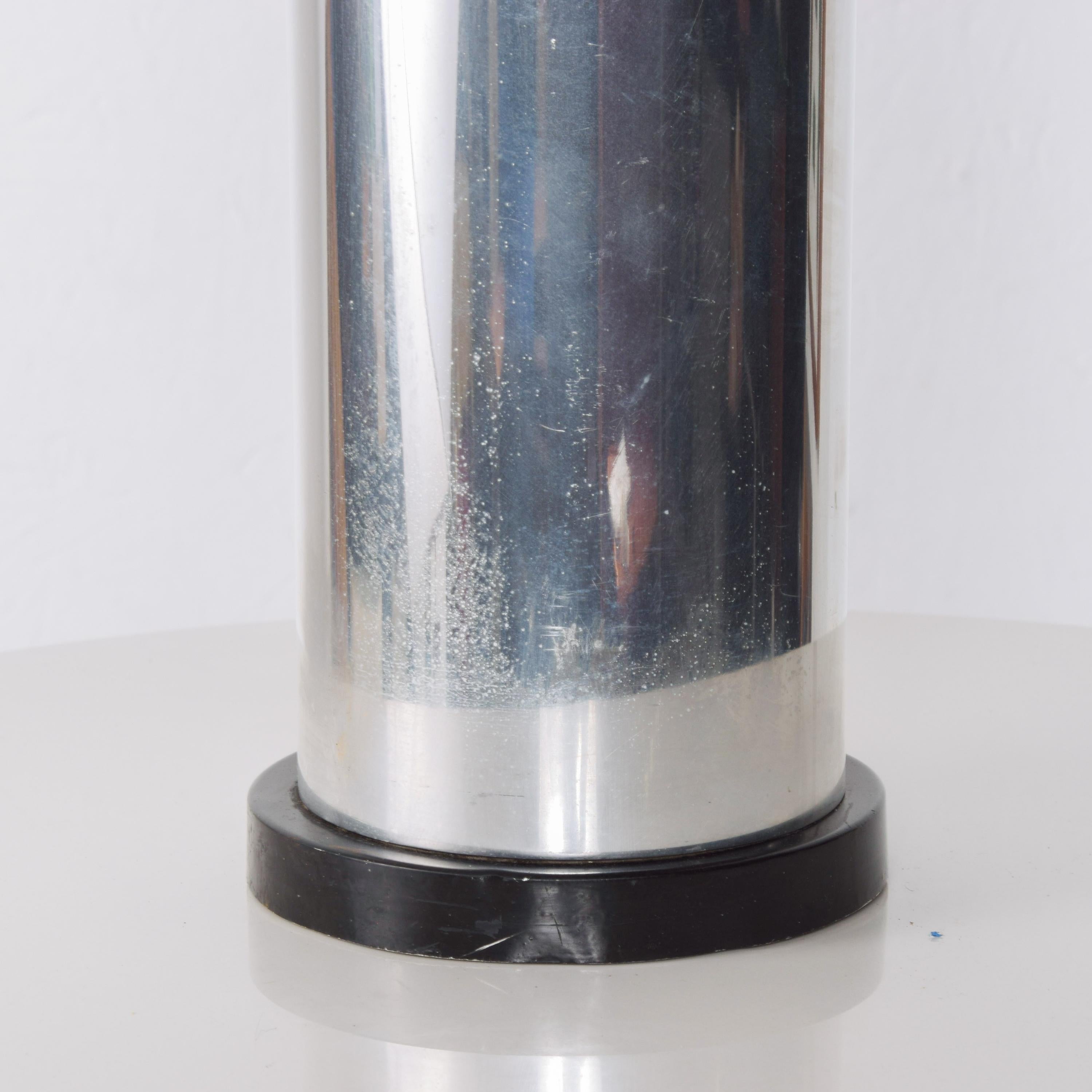 1970s Minimalist Chrome Cylinder Table Lamp Silver & Black Style George Kovacs In Good Condition In Chula Vista, CA