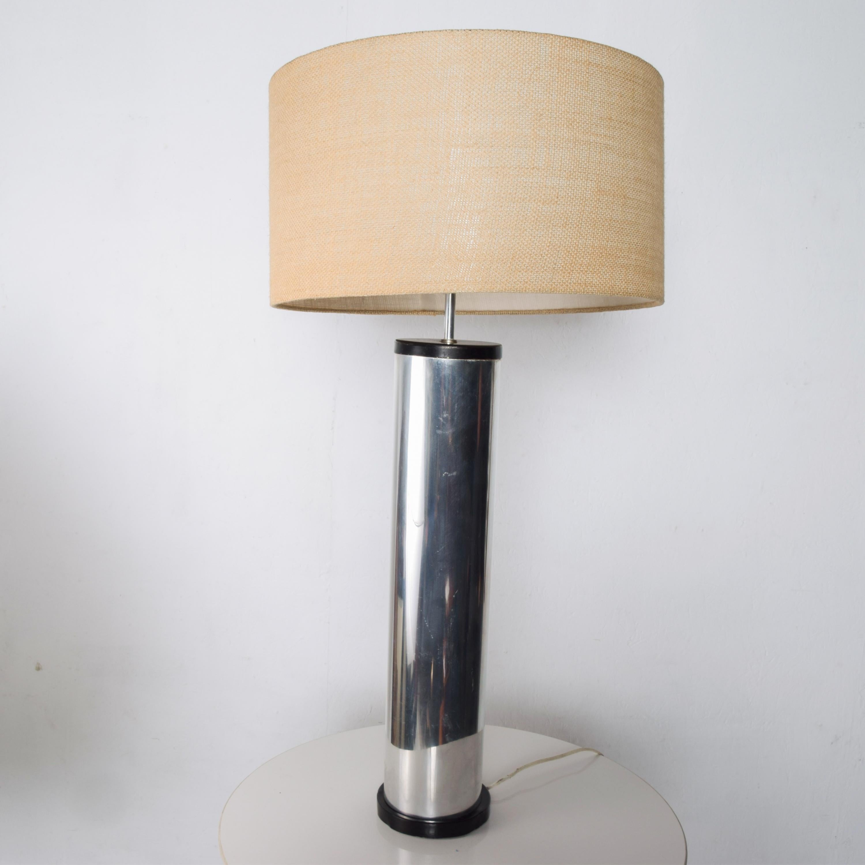 1970s Minimalist Chrome Cylinder Table Lamp Silver & Black Style George Kovacs 2