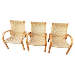 Fauteuils danois modernes minimalistes des années 1970 en tissu et Webbed