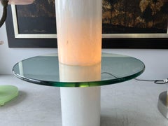 1970s Minimalist Sculpture Modernist Italian Marble Glass Illuminated Side Table