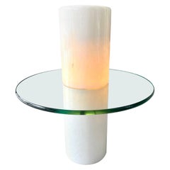 1970s Minimalist Sculpture Modernist Italian Marble Glass Illuminated Side Table