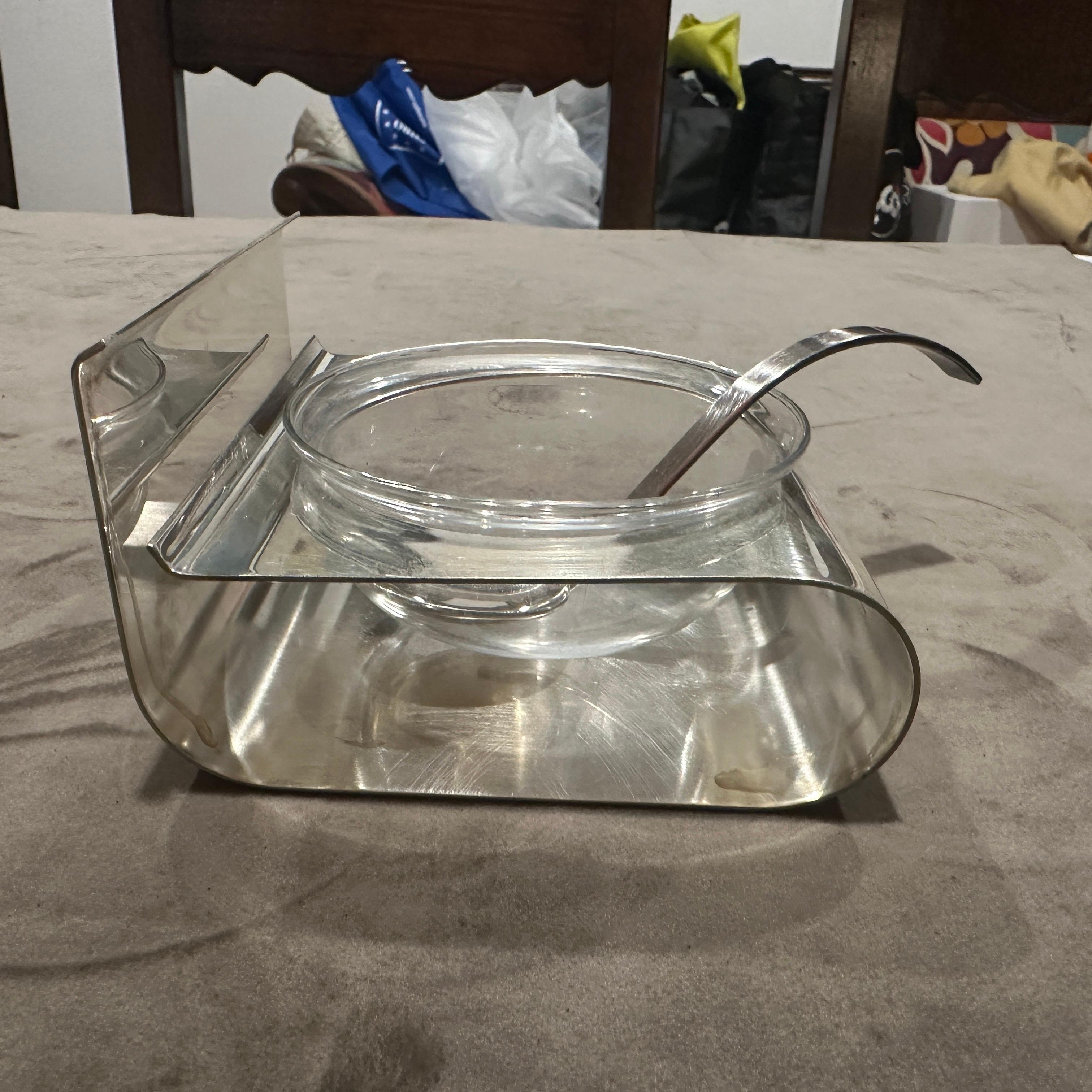 Italian 1970s Minimalist Silver Plated Caviar Serving Bowl by Lino Sabattini For Sale