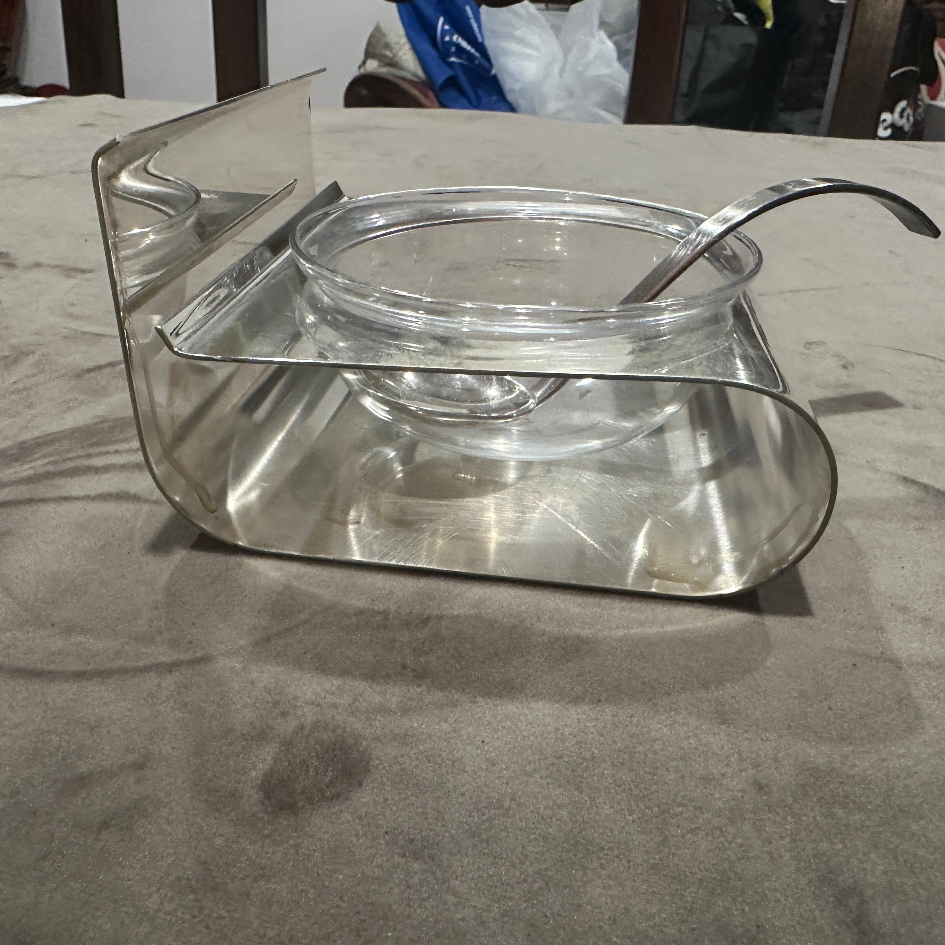 20th Century 1970s Minimalist Silver Plated Caviar Serving Bowl by Lino Sabattini For Sale
