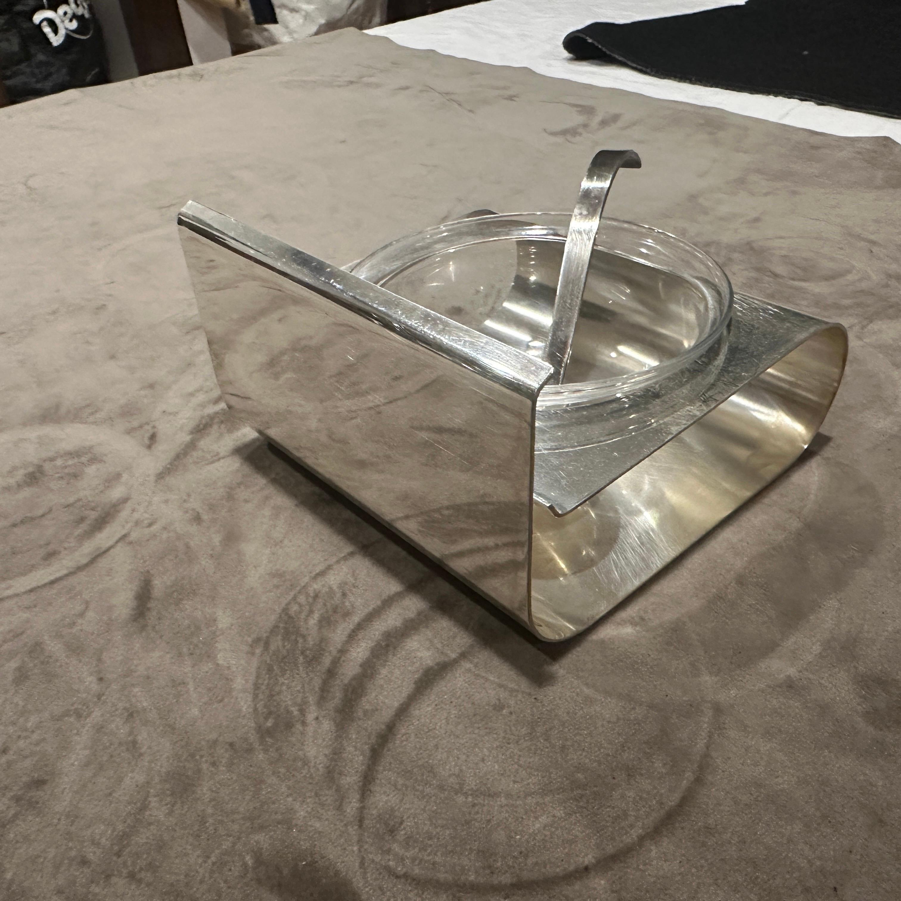 1970s Minimalist Silver Plated Caviar Serving Bowl by Lino Sabattini For Sale 1