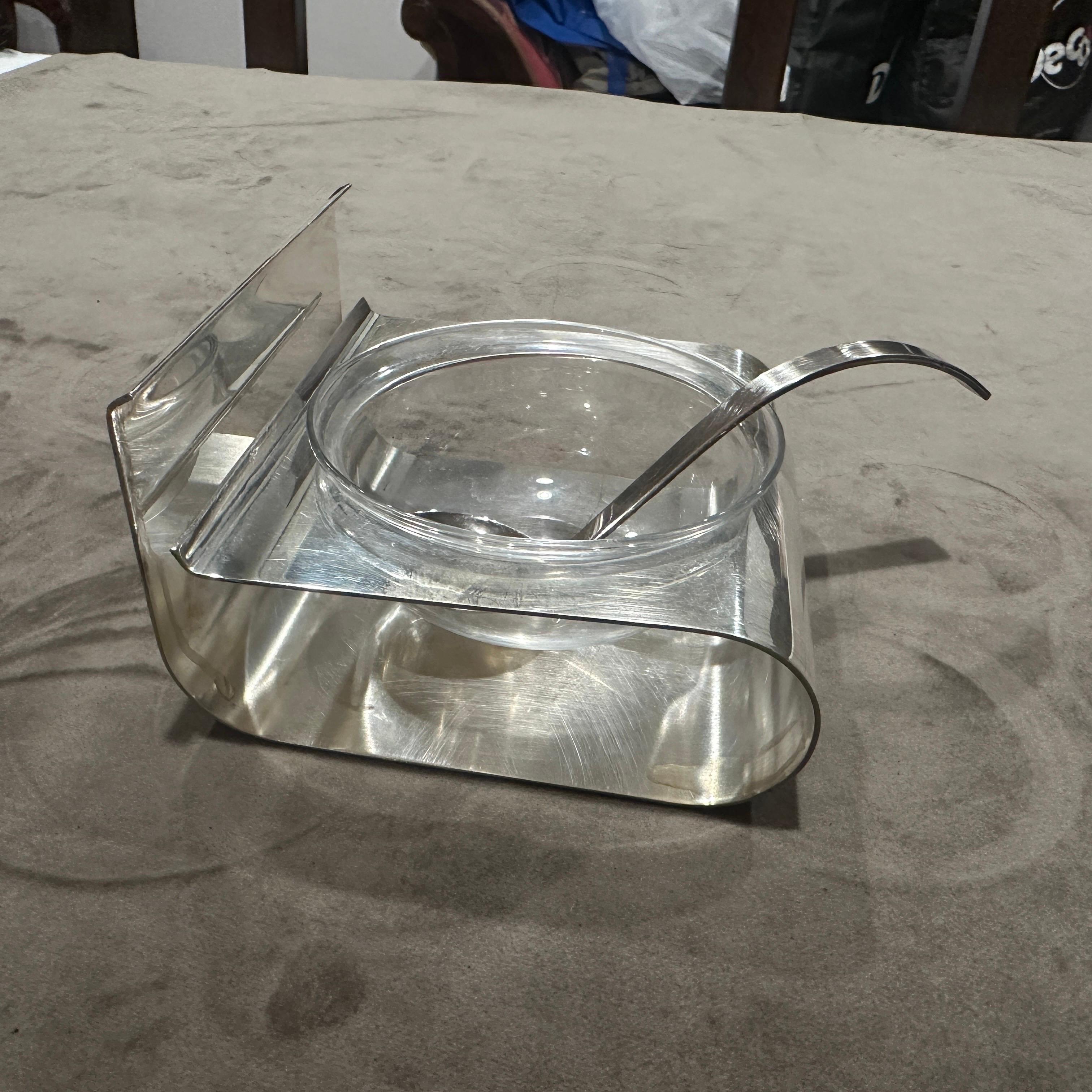 1970s Minimalist Silver Plated Caviar Serving Bowl by Lino Sabattini For Sale 3