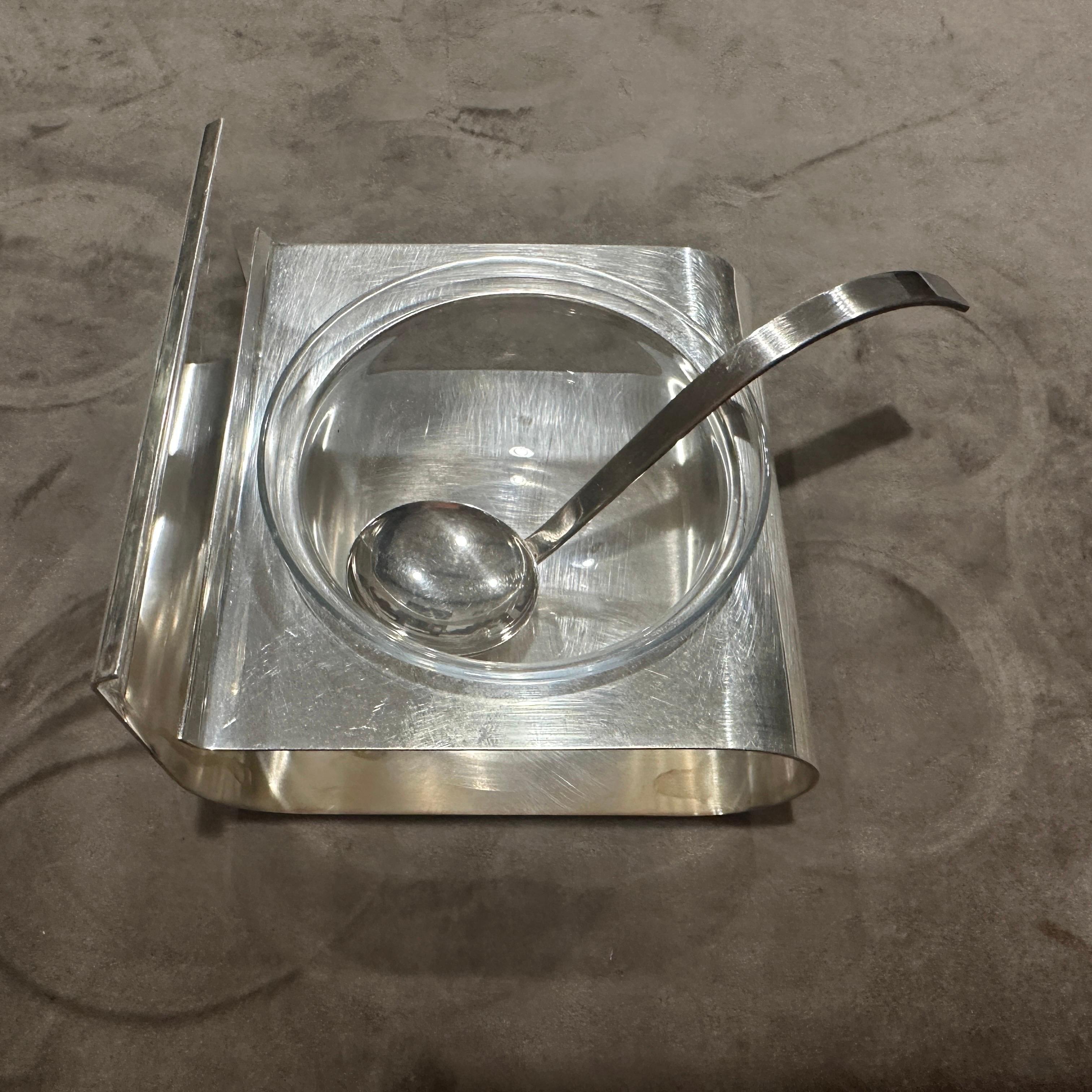 1970s Minimalist Silver Plated Caviar Serving Bowl by Lino Sabattini For Sale 4