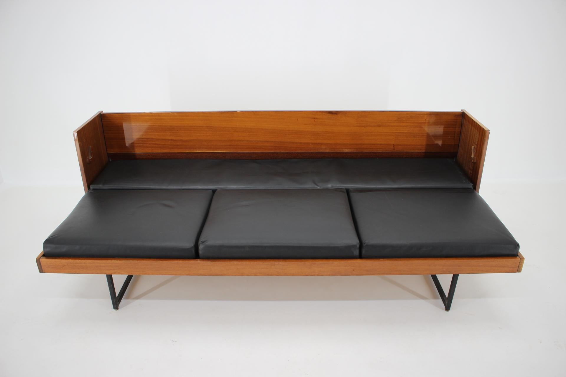 Late 20th Century 1970s Minimalist Sofa/Daybed in Black Leatherette, Czechoslovakia