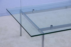 1970's Minimalist Stainless Steel Coffee table With Floating Glass Top
