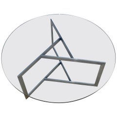 1970's Minimalist Stainless Steel With Round Glass Top Coffee Table