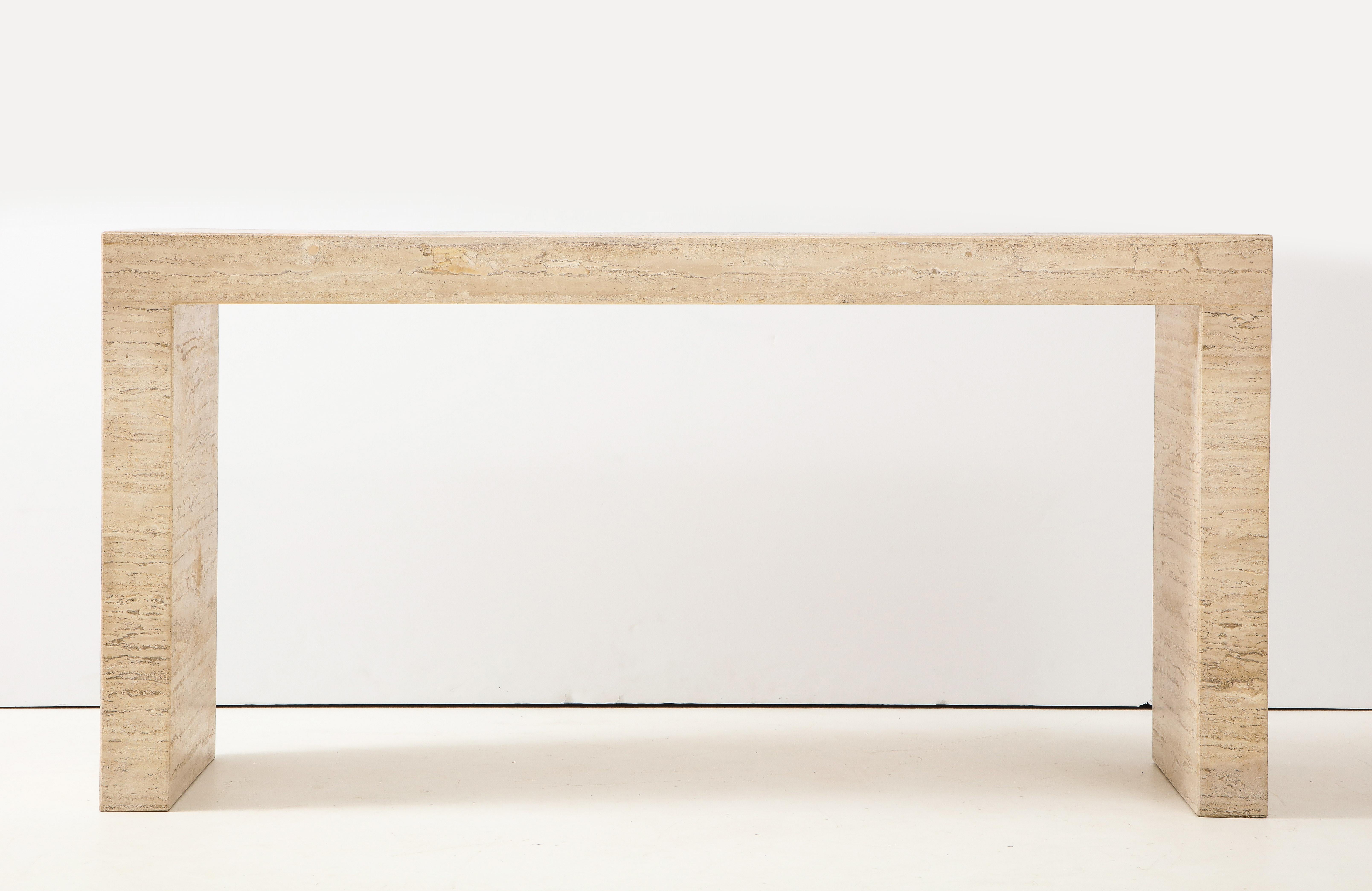 Stunning 1970s Minimalist Travertine Console Table.
        