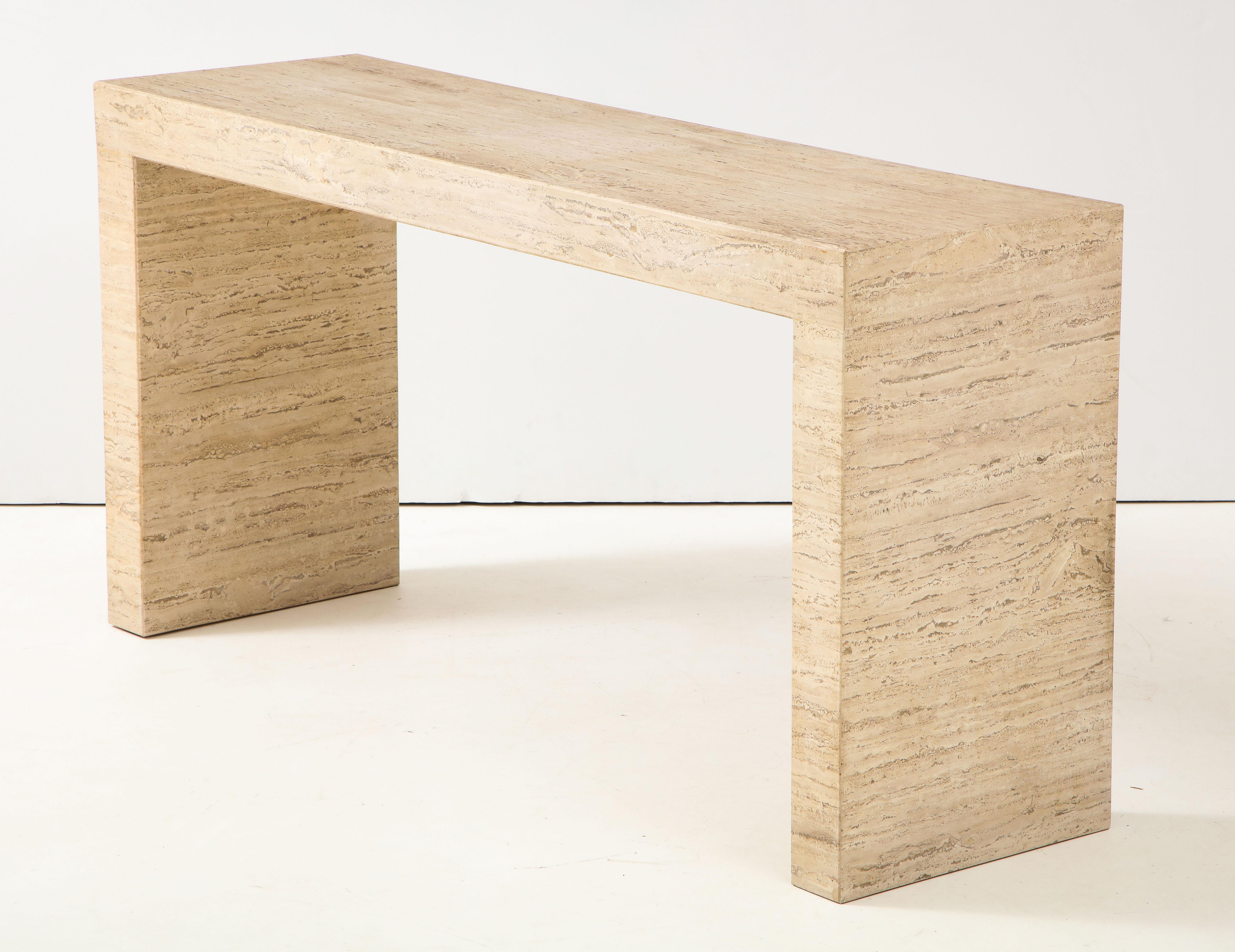 Mid-Century Modern 1970s Minimalist Travertine Console Table