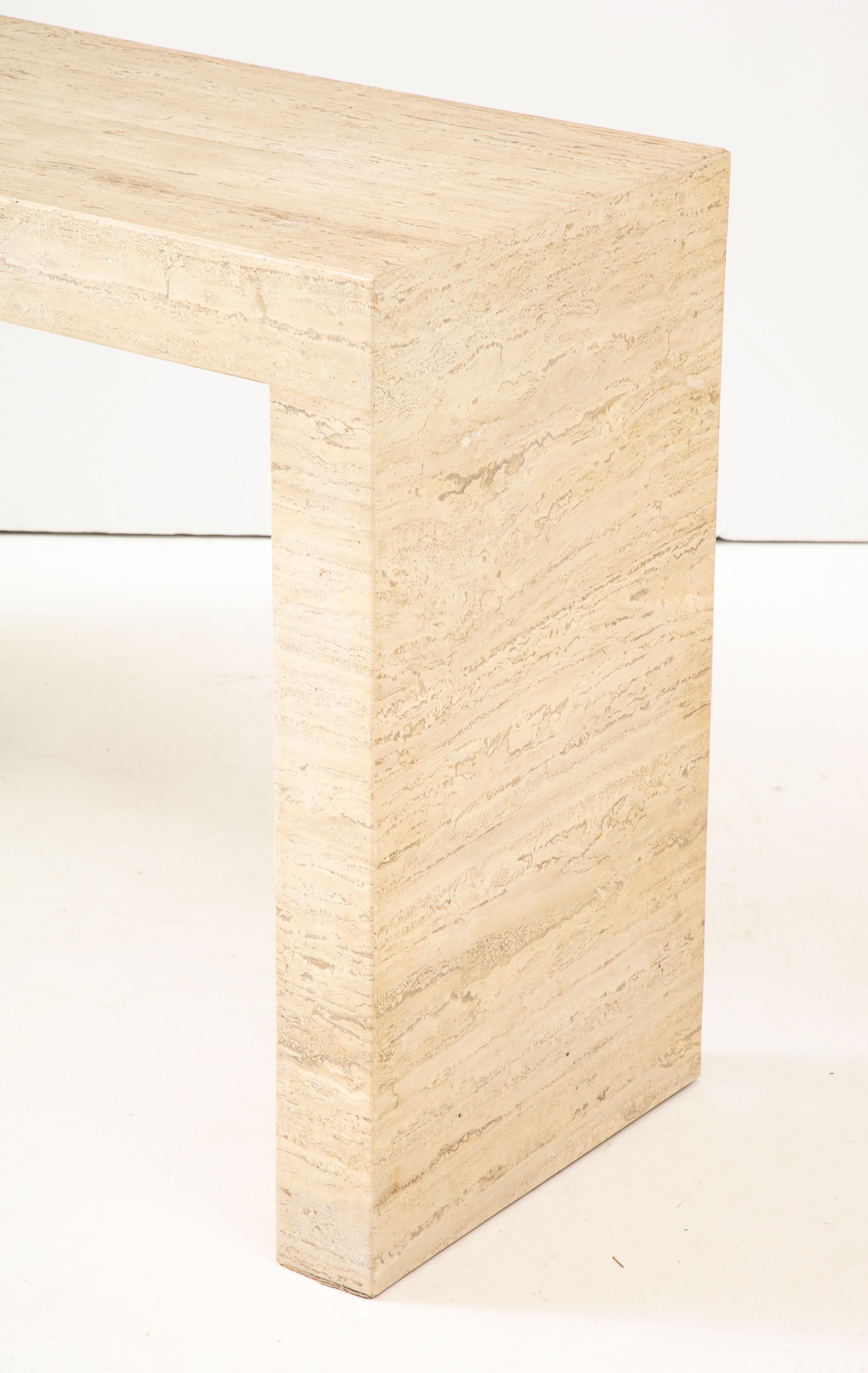 Mid-Century Modern 1970s Minimalist Travertine Console Table