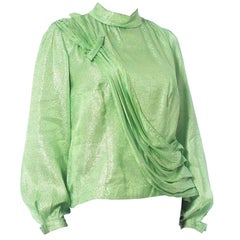 1970S Mint Green Silver Poly Lurex Long Sleeve Top