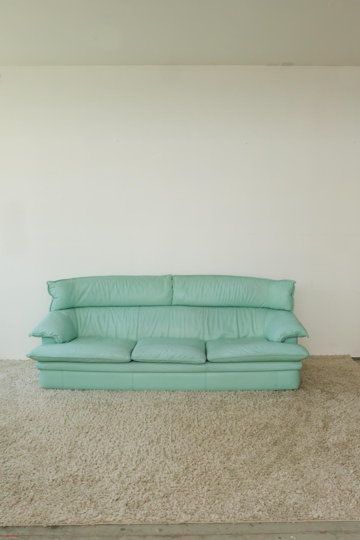 1970s Mint leather 3 seater sofa by Monaco Furniture Nicoletti Italia

A timeless piece that features an ergonomic design with mint Italian Leather, making the sofa both unique and physically inviting. Seats up to 3 people and perfect for