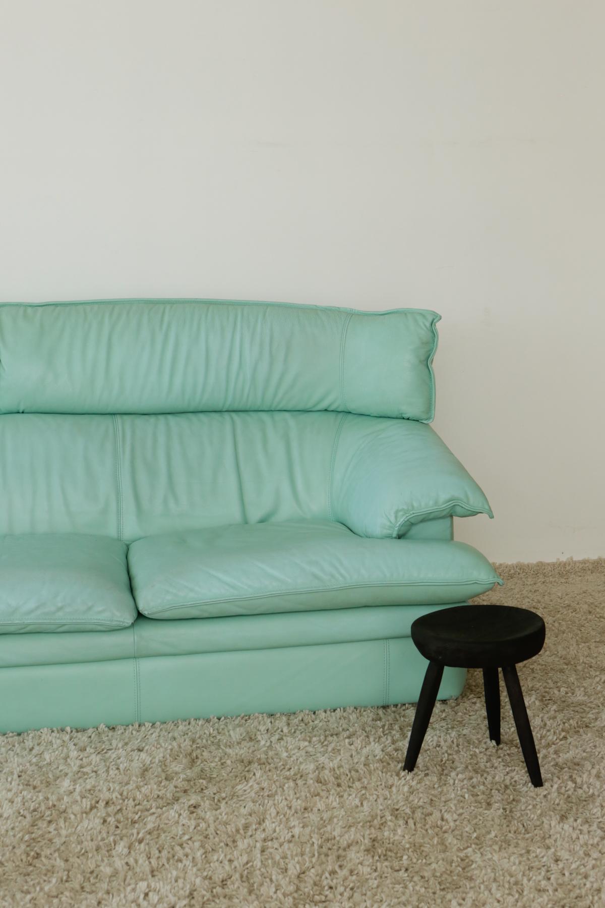 Mid-Century Modern 1970s Mint Leather 3 Seater Sofa by Monaco Furniture Nicoletti Italia