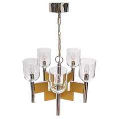 1970s Mint Sciolari 5-Arm Glass Hurricane Chandelier, Italy