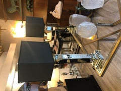 1970s Mirror and Chromed Steel Studs Table Lamps
